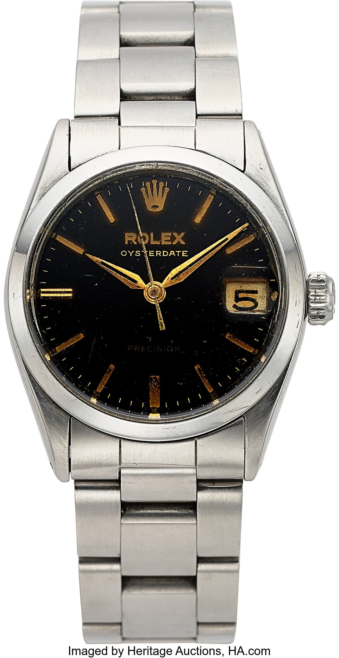 Rolex OysterDate, Stainless Steel, Ref. 6466 Ca: Rolex OysterDate, Stainless Steel, Ref. 6466 Case: 30 mm, stainless steel, three body, screw-down case back, fixed domed bezel, No.