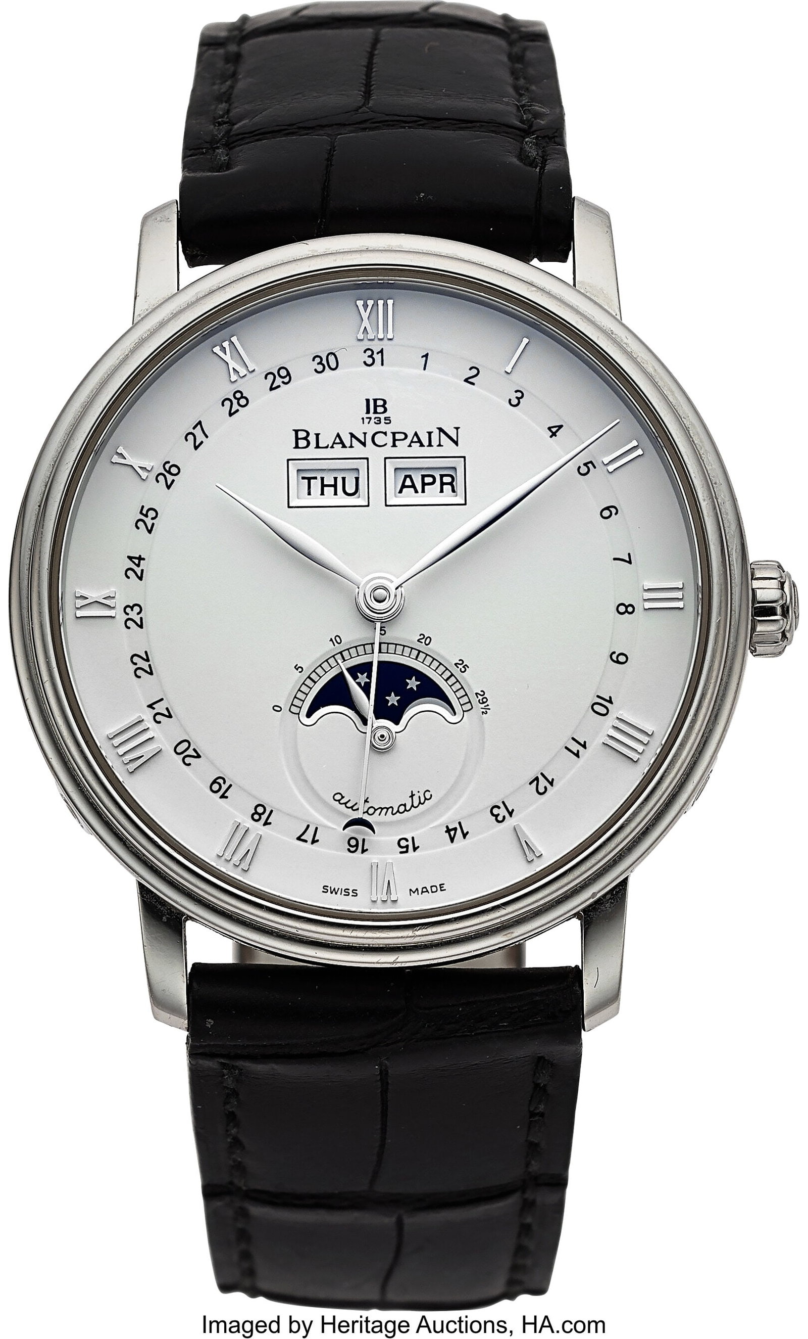 Blancpain, Villeret Ref. 6263 Triple Calendar Mo: Blancpain, Villeret Ref. 6263 Triple Calendar Moon Phase Automatic, Full Set Case: 38 mm, stainless steel, three body, stepped bezel, transparent case