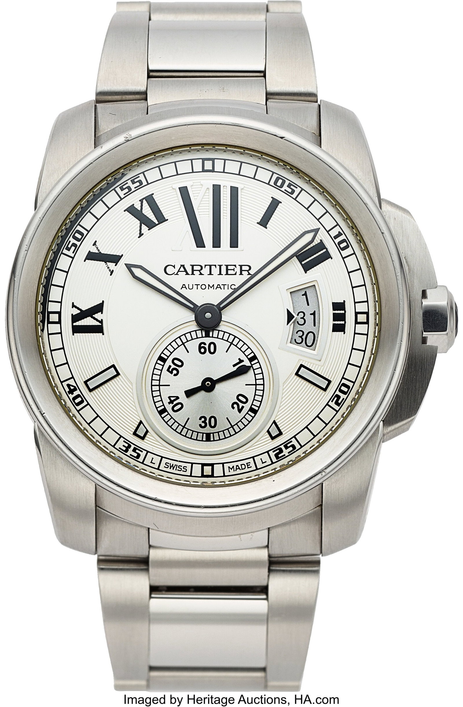 Calibre de Cartier 42, Automatic, Ref. 3389 Cas: Calibre de Cartier 42, Automatic, Ref. 3389 Case: 42 mm, stainless steel, three body, eight screw exhibition case back, fixed domed bezel,