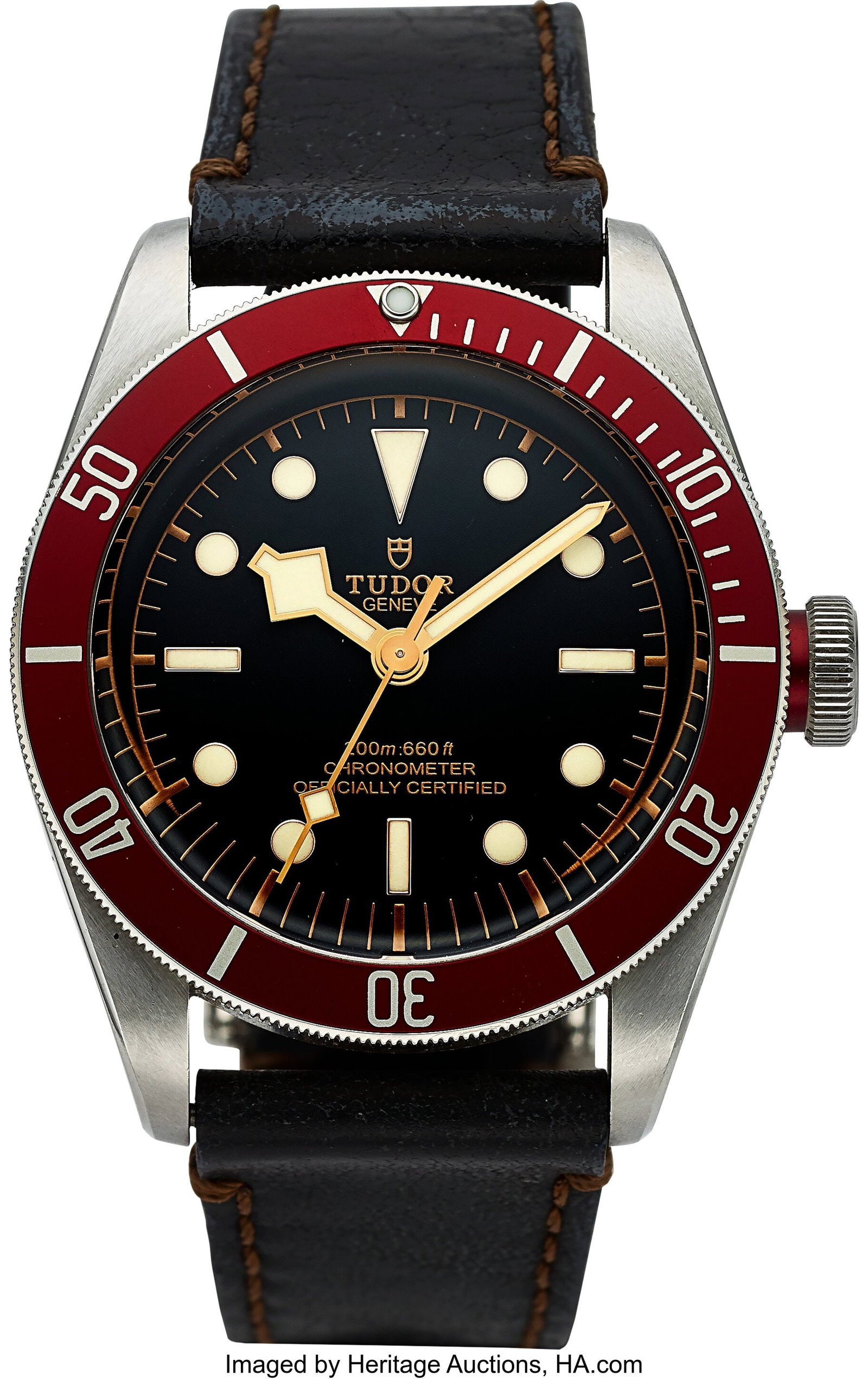 Tudor Heritage Black Bay, Dark Red Bezel, Ref. 7: Tudor Heritage Black Bay, Dark Red Bezel, Ref. 79230 Case: 41 mm, stainless steel, three body, screw-down case back, unidirectional rotating dark red