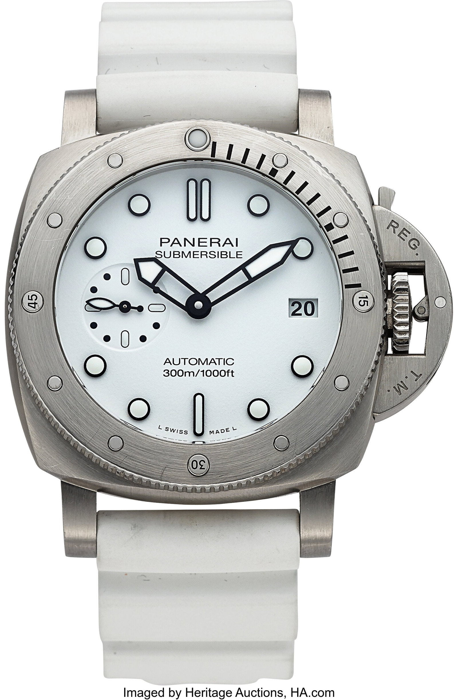 Panerai Submersible, White Dial, Full Set, Ref. : Panerai Submersible, White Dial, Full Set, Ref. PAM02223 Case: 42 mm, stainless steel, three body, screw-down case back, unidirectional
