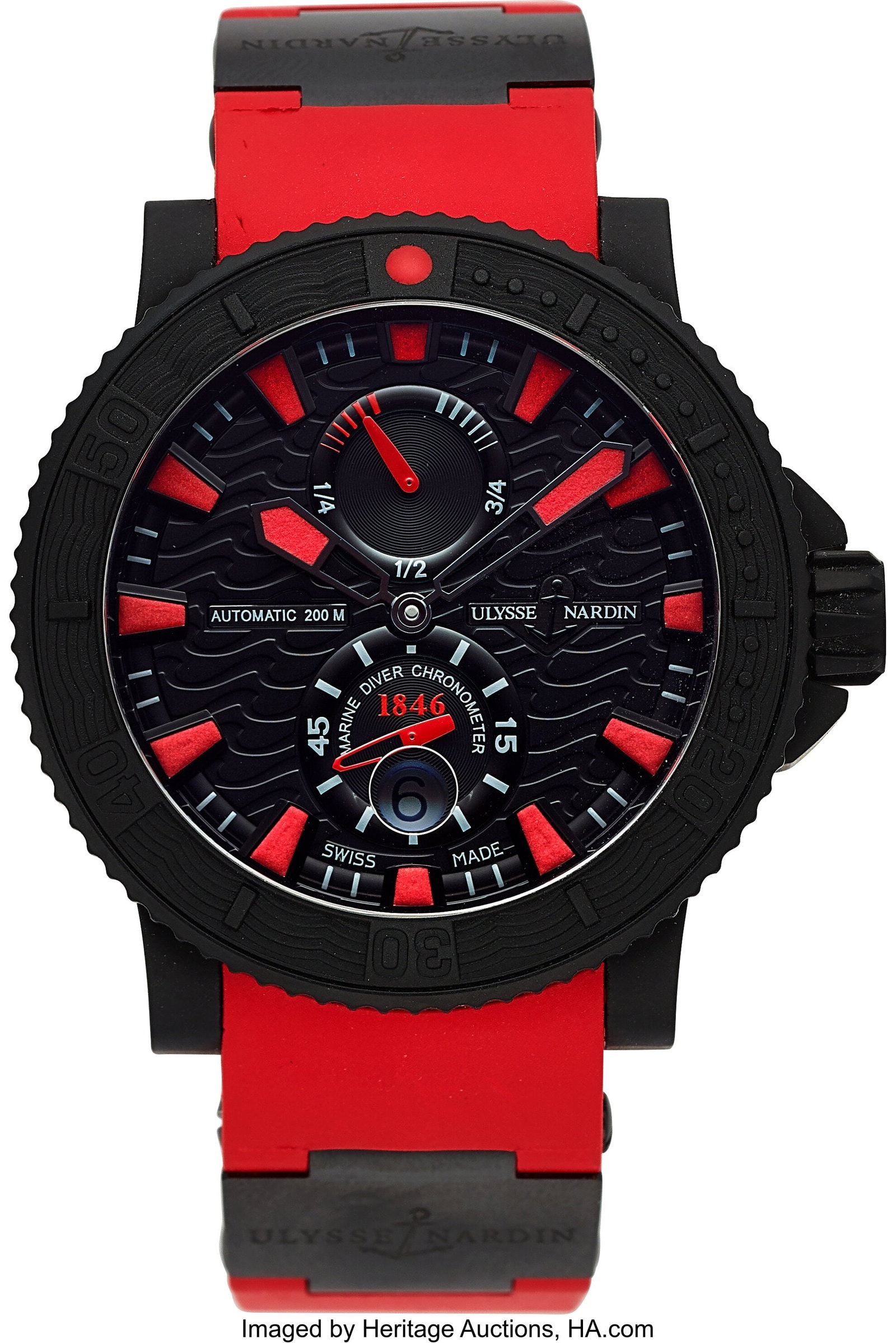Ulysse Nardin Marine Diver Black Sea, Full Set, : Ulysse Nardin Marine Diver Black Sea, Full Set, Ref. 263-92 Case: 45 mm, steel and rubber, three body, six screw exhibition case back, unidirectional r