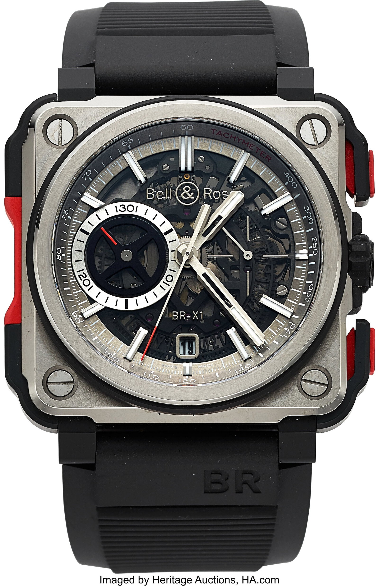 Bell & Ross BR-XI Titanium, LE 085/250, Full Set: Bell & Ross BR-XI Titanium, LE 085/250, Full Set, Ref. BRX1-CE-TI RED Case: 45 mm, titanium and rubber, three body, four screw case back with