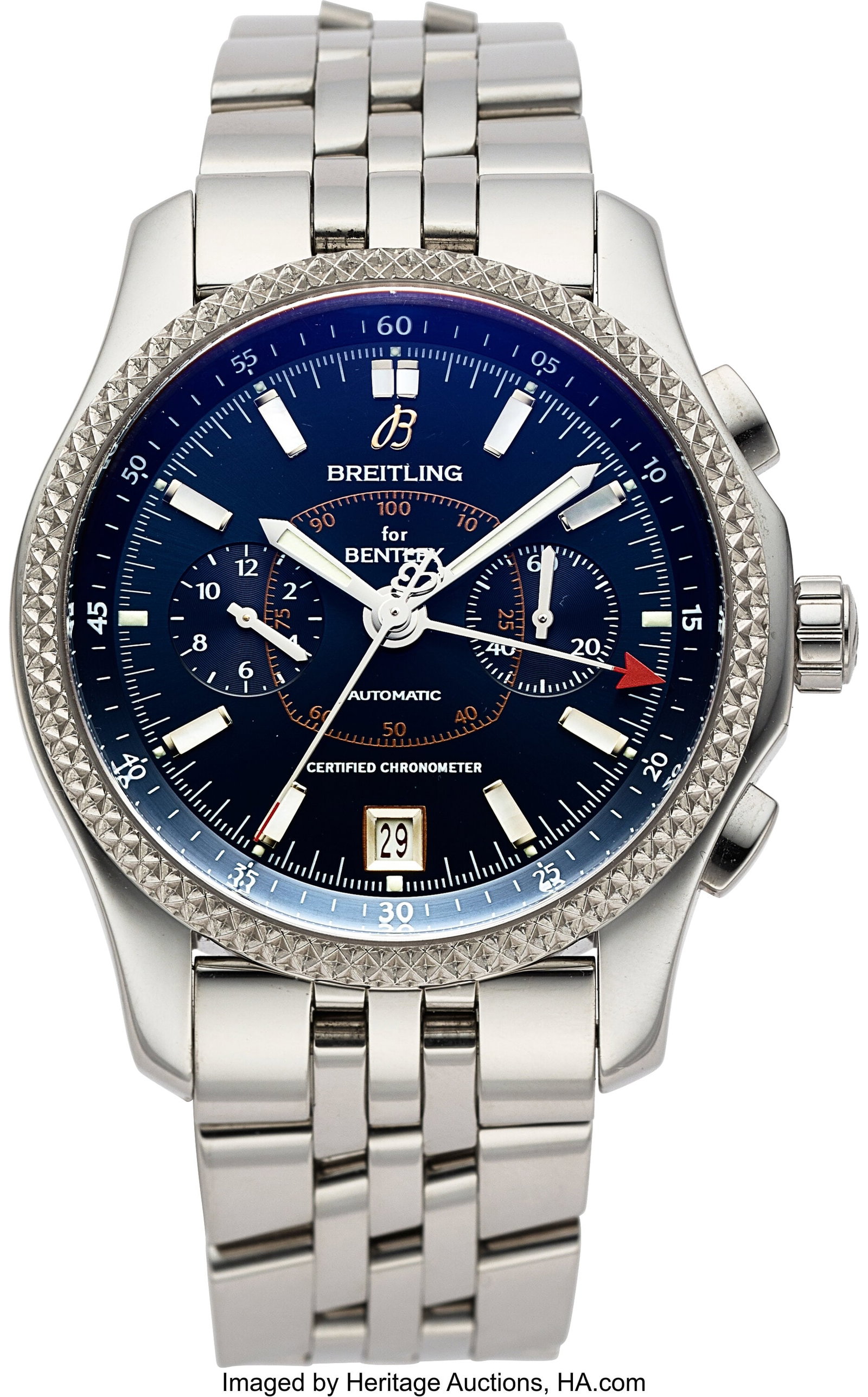 Breitling Bentley Mark VI, Blue Dial, Ref. P2636: Breitling Bentley Mark VI, Blue Dial, Ref. P26362 Case: 42 mm, stainless steel, three body, screw-down case back, fixed hobnail bezel,