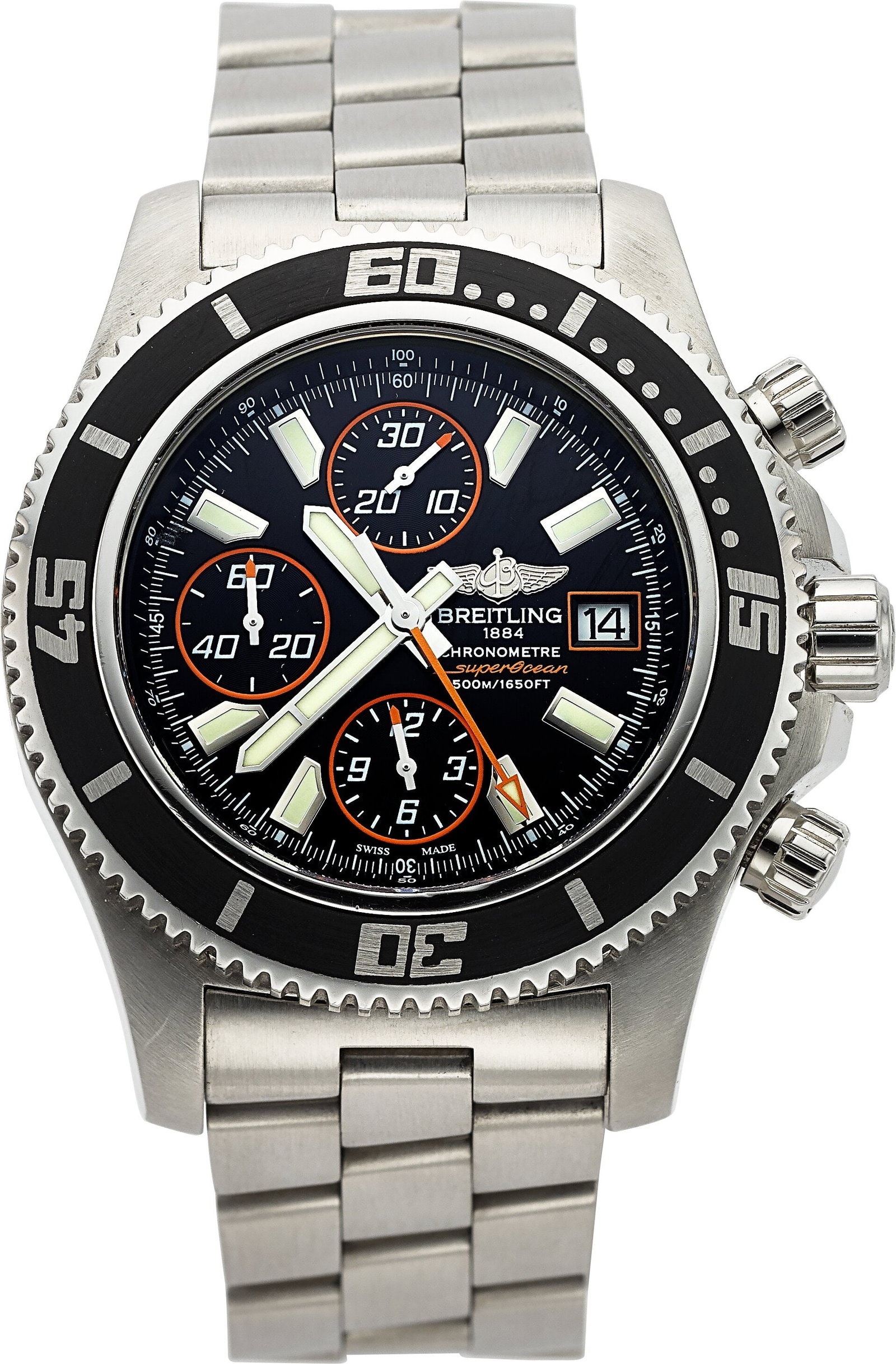 Breitling Superocean Chronograph, Ref. A13341 C: Breitling Superocean Chronograph, Ref. A13341 Case: 44 mm, stainless steel, three body, screw-down case back, crown, and timer buttons,