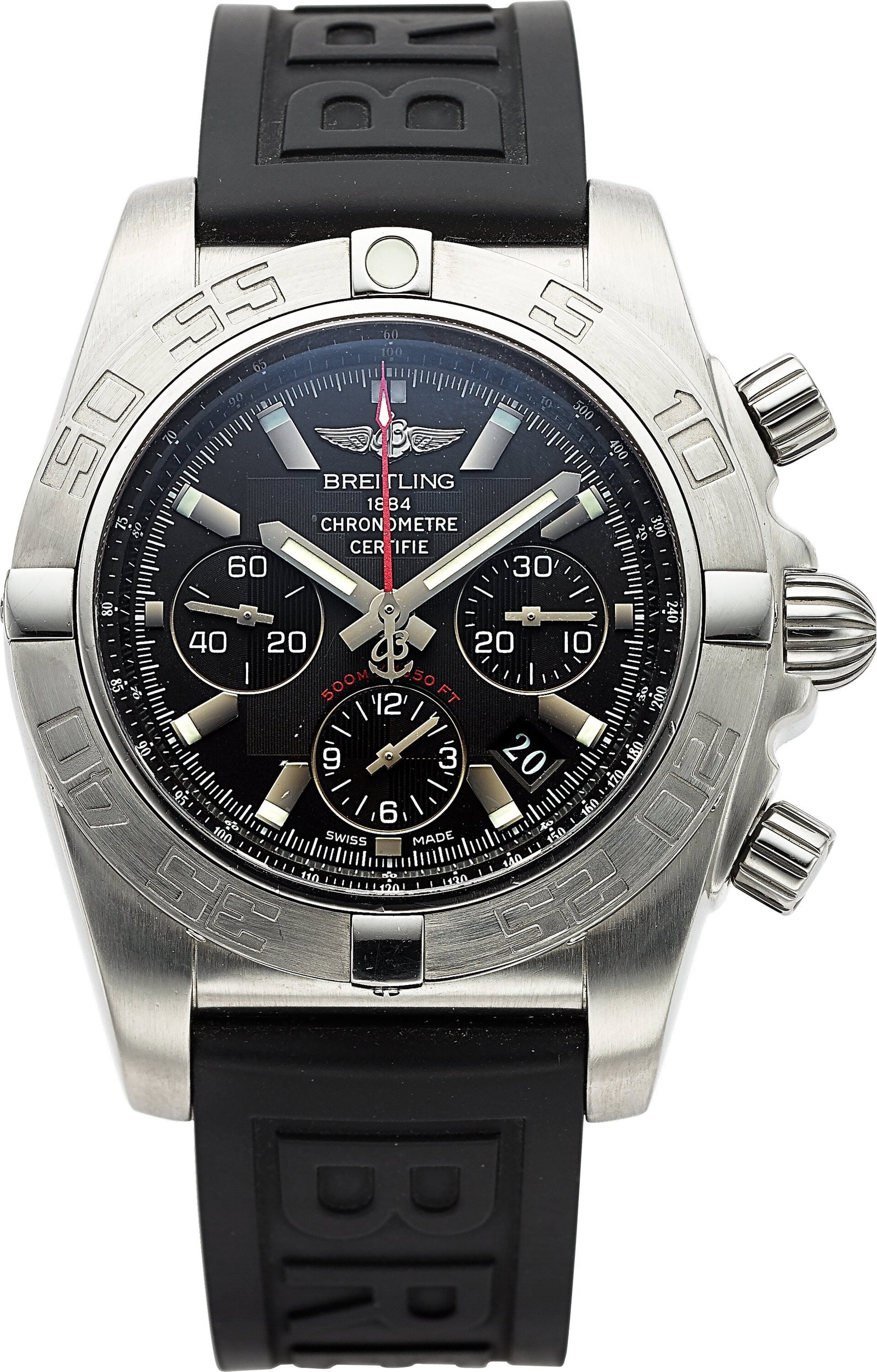 Breitling Chronomat 44 B01, Ref. AB0110 Case: 4: Breitling Chronomat 44 B01, Ref. AB0110 Case: 44 mm, stainless steel, three body, screw-down case back, crown, and timer buttons, unidirectional