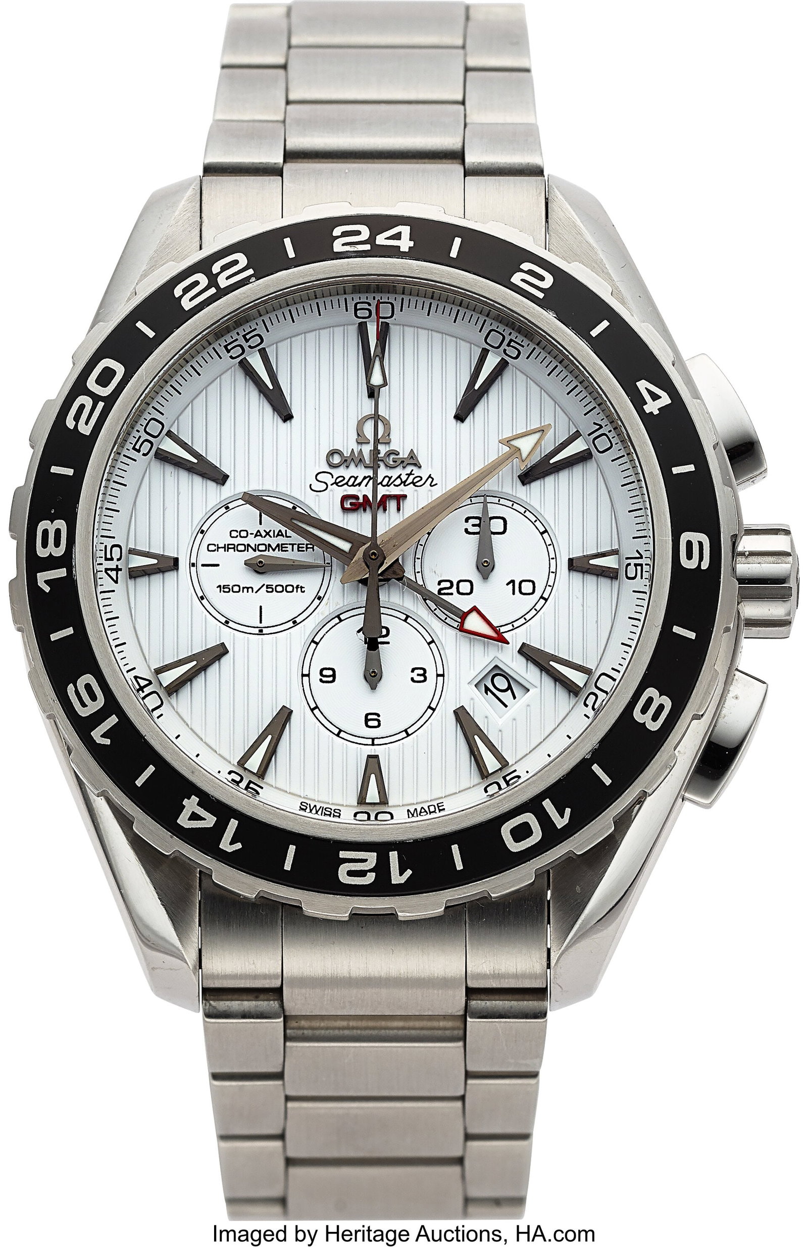 Omega, Seamaster Aqua Terra 150M, GMT Automatic : Omega, Seamaster Aqua Terra 150M, GMT Automatic Chronograph Case: 44 mm, stainless steel, three body, transparent case back, fixed inclined black bezel