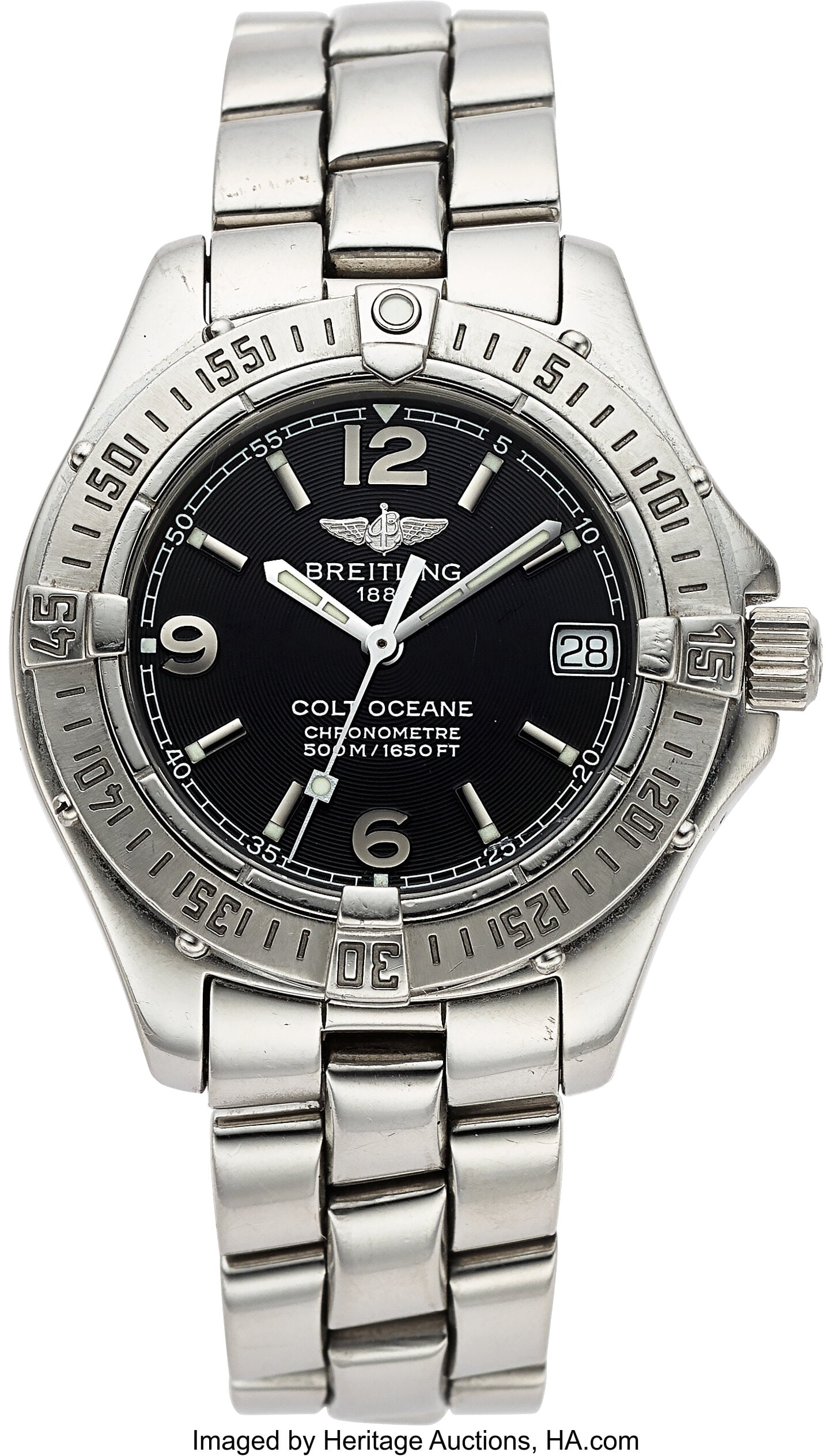 Breitling Colt Oceane Chronometre, Ref. A77350 : Breitling Colt Oceane Chronometre, Ref. A77350 Case: 33 mm, stainless steel, three body, screw-down case back, unidirectional ratcheted rotating