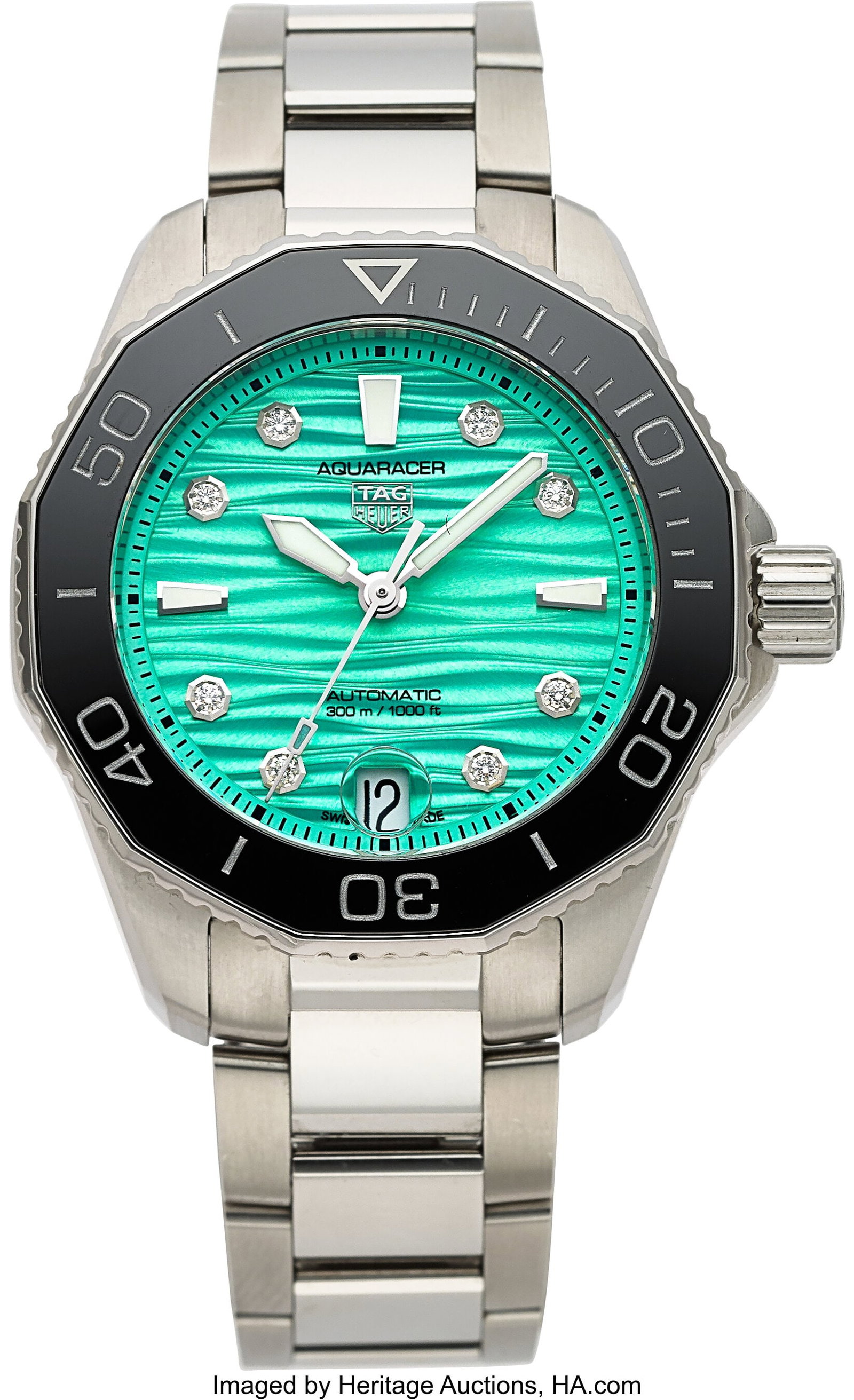 Tag Heuer Ladies Aquaracer Professional 300 Date: Tag Heuer Ladies Aquaracer Professional 300 Date, Teal Dial, Ref. WBP231K Case: 36 mm, stainless steel, three body, snap on case back, unidirectional