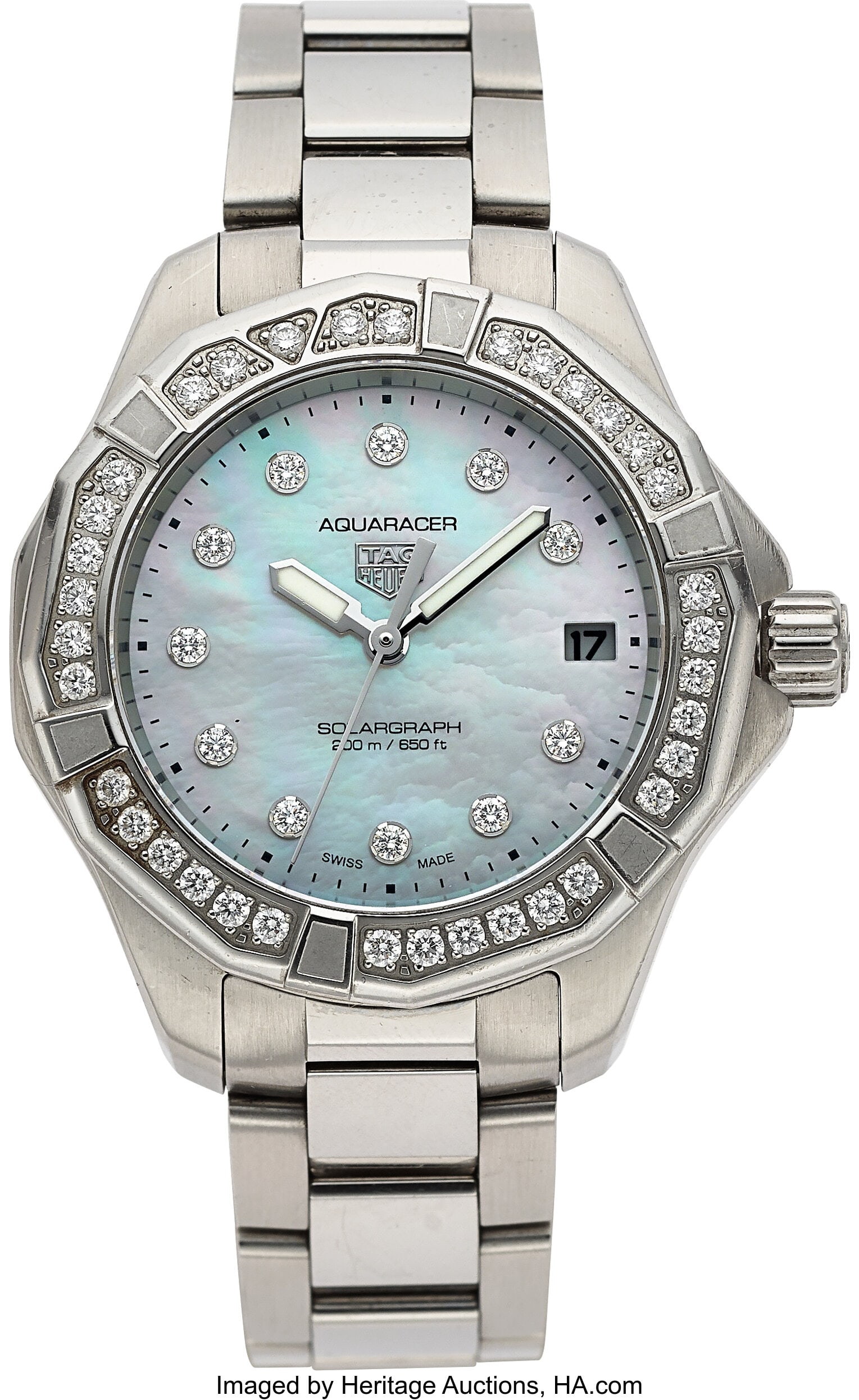 Tag Heuer Ladies Aquaracer Professional 200 Sola: Tag Heuer Ladies Aquaracer Professional 200 Solargraph, Mother-of-Pearl Dial, Ref. WBP1314 Case: 34 mm, stainless steel, three body, snap on case