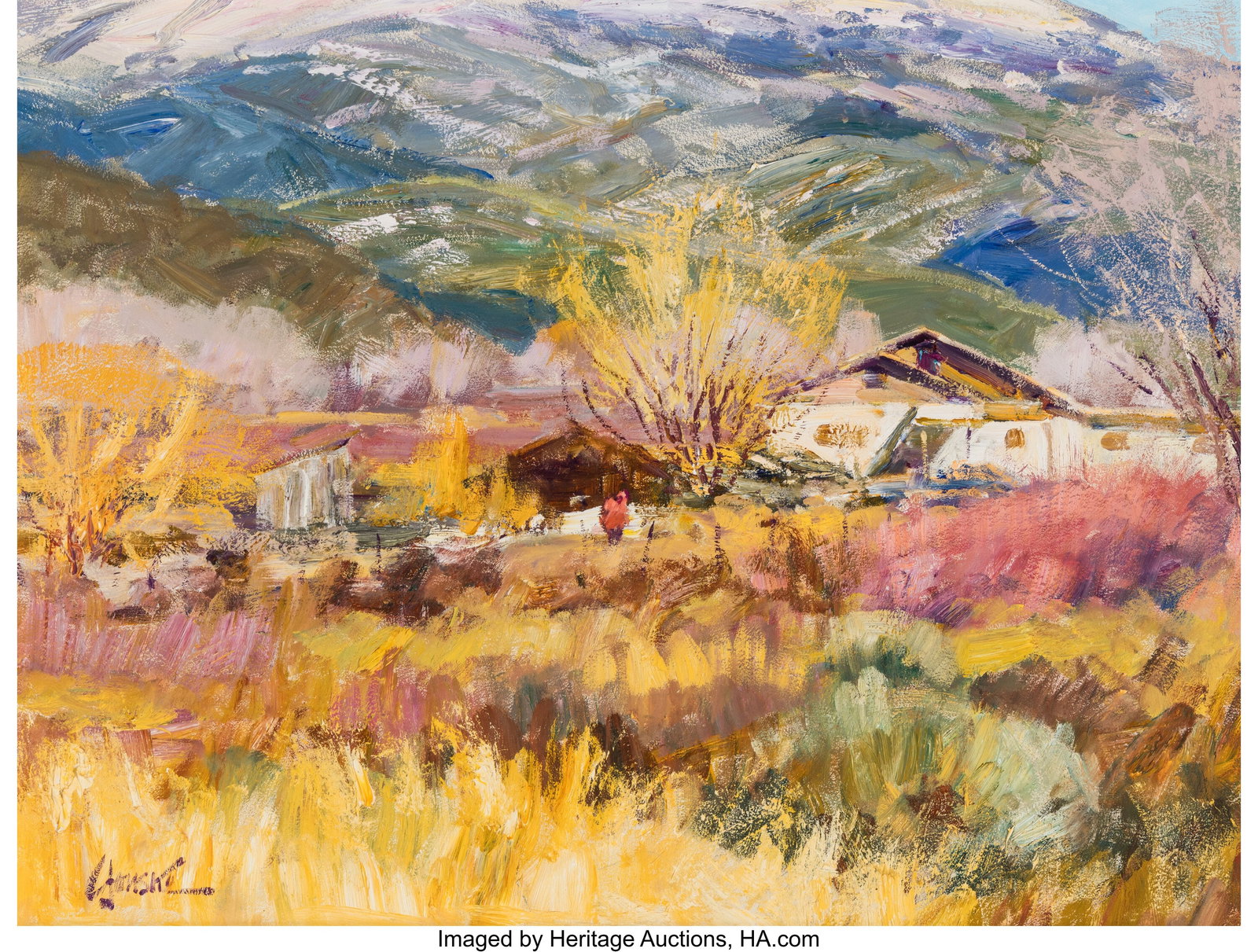 Walter Gonske (American, b. 1942) San Luis Valle: Walter Gonske (American, b. 1942) San Luis Valley Oil on Masonite 18 x 24 inches (45.7 x 61.0 cm) Signed lower left: Gonske Signed, titled&co