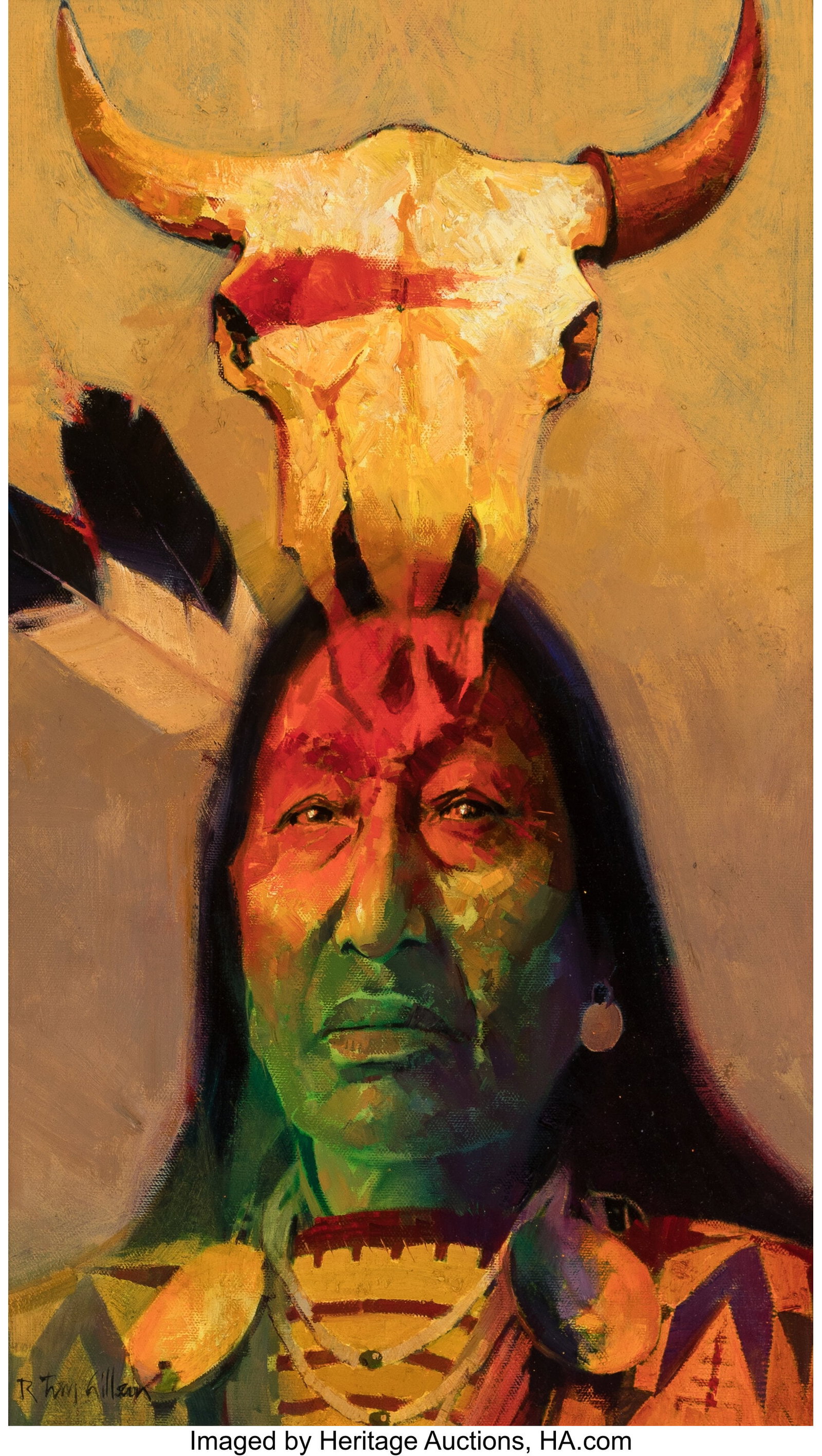 R. Tom Gilleon (American, b. 1942) Horns of Deli: R. Tom Gilleon (American, b. 1942) Horns of Delima Oil on canvas laid on Masonite 20 x 12 inches (50.8 x 30.5 cm) Signed lower left: R&perio