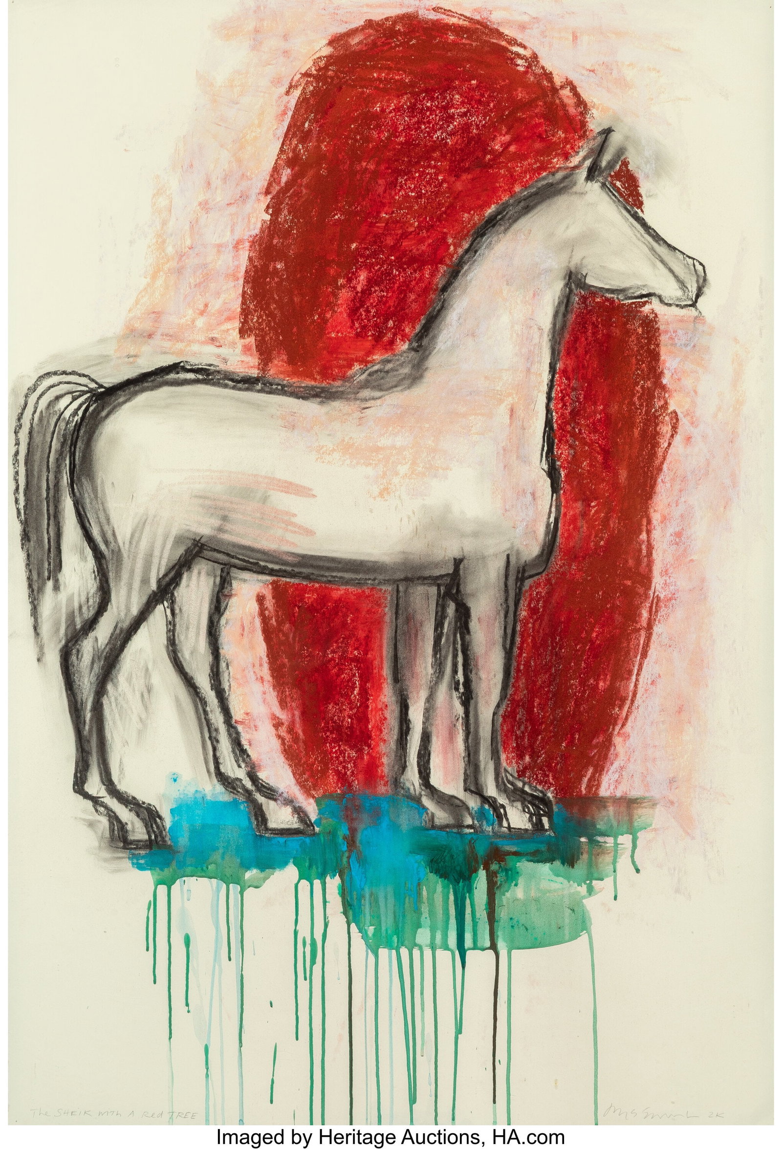 Jaune Quick-to-See Smith (American, 1940-2025) T: Jaune Quick-to-See Smith (American, 1940-2025) The Sheik with a Red Tree, 2000 Pastel, charcoal, and gouache on paper 44 x 30-1/4 inches (111.8 x 76&p