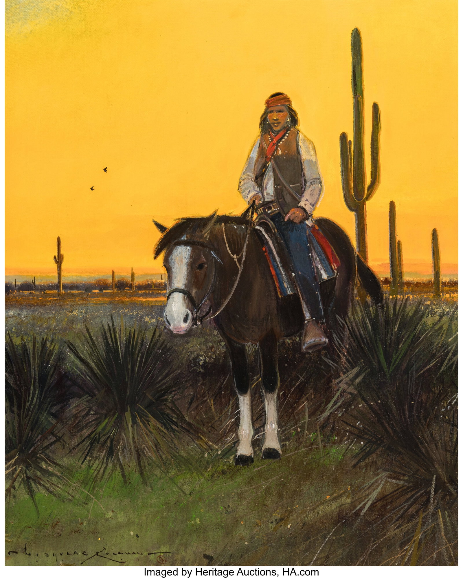 Nicholas Coleman (American, b. 1978) Chiricahua : Nicholas Coleman (American, b. 1978) Chiricahua Red Paint People Oil on canvas laid on board 30 x 24 inches (76.2 x 61.0 cm) Signed lower left: Nic