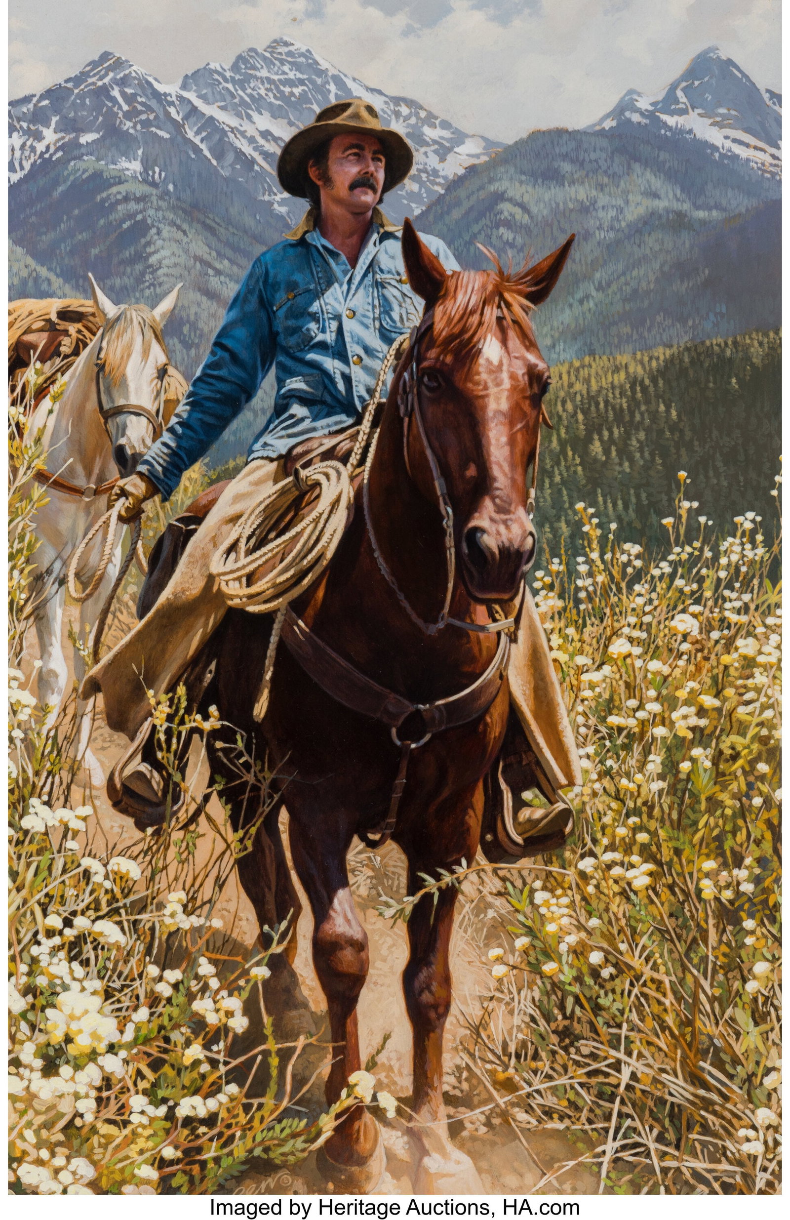 Chuck Ren (American, 1941-1995) Mountain Trail, : Chuck Ren (American, 1941-1995) Mountain Trail, 1984 Oil on panel 14 x 9-1/2 inches (35.6 x 24.1 cm) Signed and dated lower left: Ren / 84 P