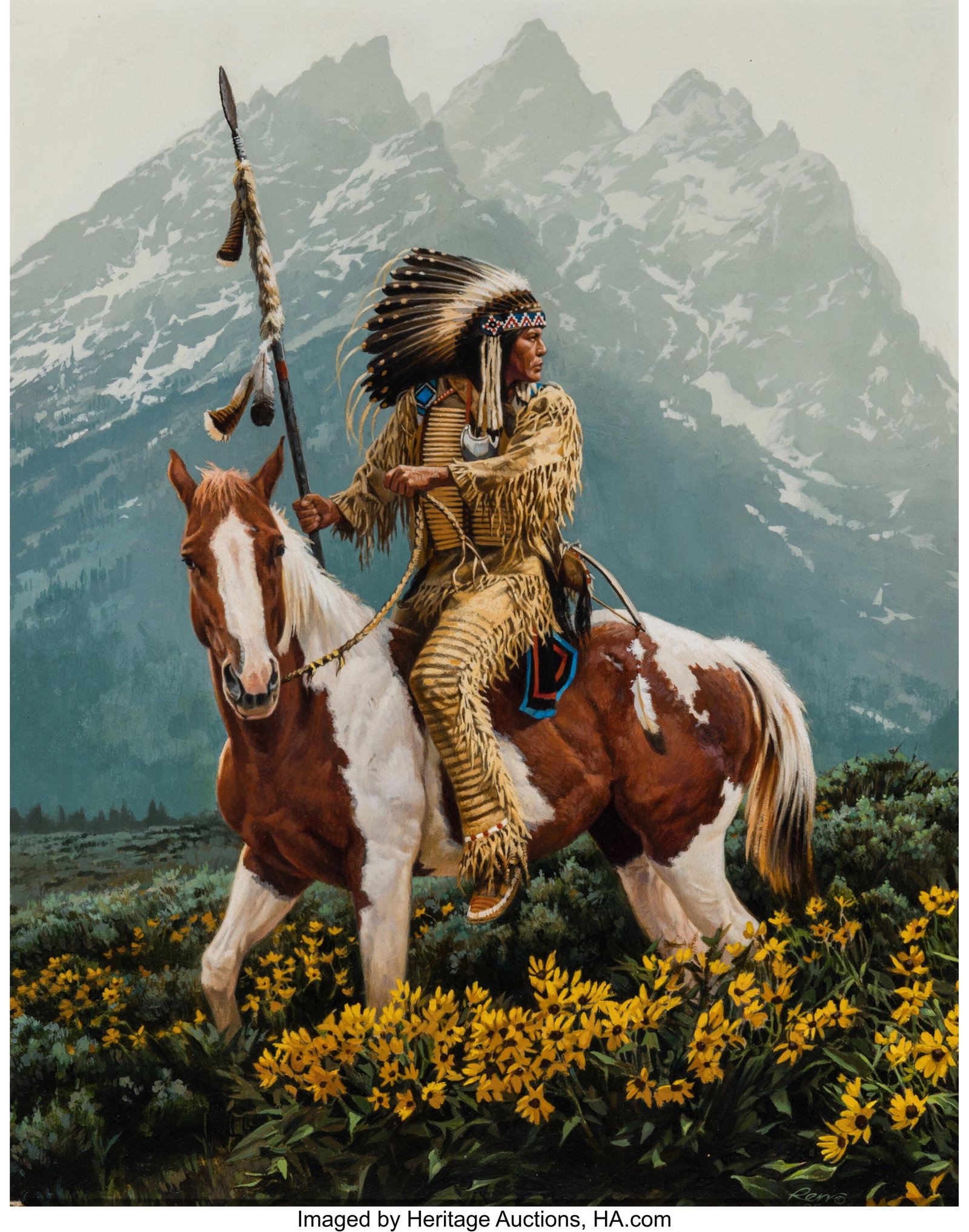 Chuck Ren (American, 1941-1995) King of the Moun: Chuck Ren (American, 1941-1995) King of the Mountain, 1985 Oil on board 13 x 10-1/2 inches (33.0 x 26.7 cm) Signed and dates lower right: Ren &s