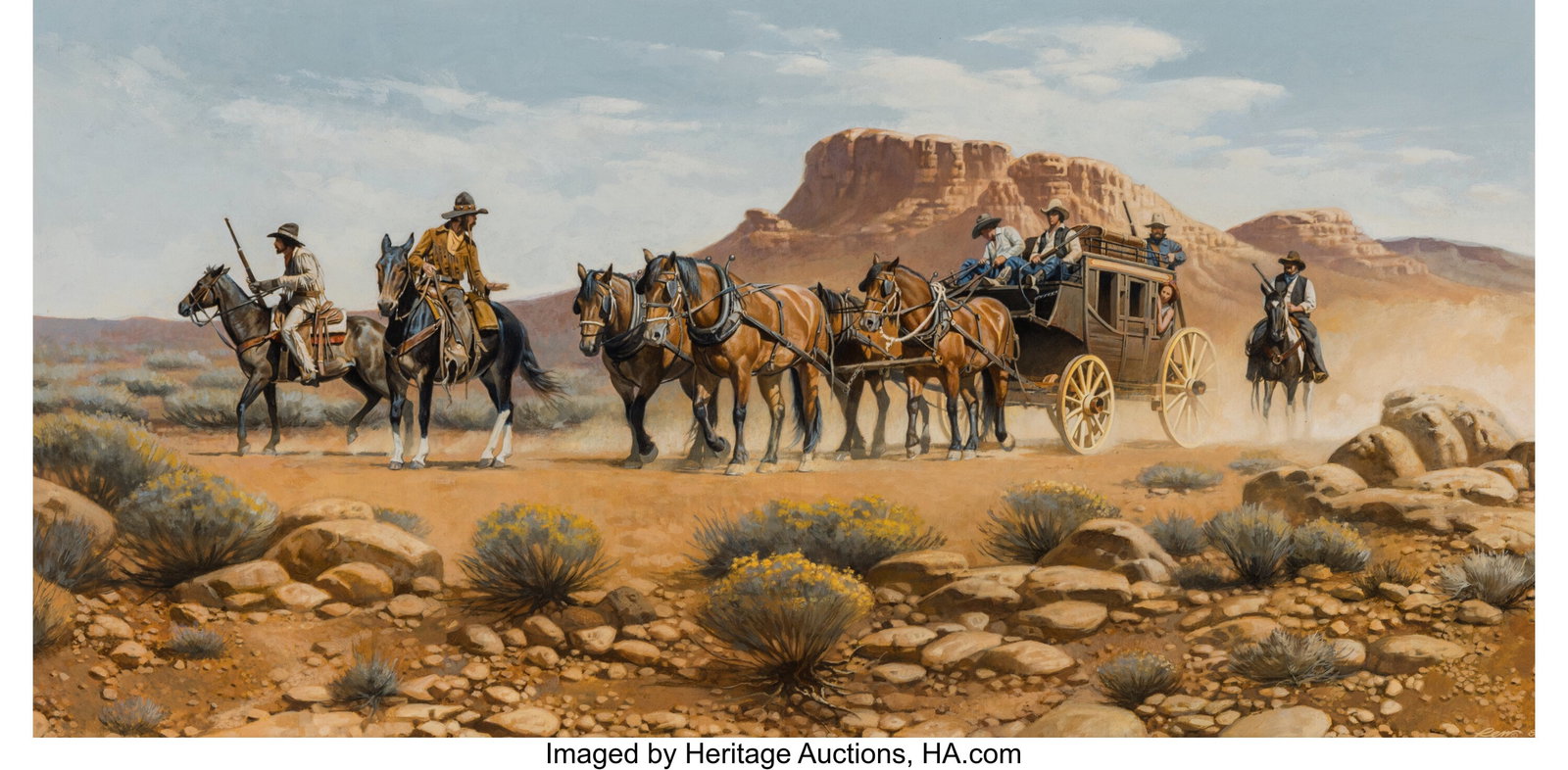 Chuck Ren (American, 1941-1995) On the Alert, 19: Chuck Ren (American, 1941-1995) On the Alert, 1983 Oil on board 11 x 22 inches (27.9 x 55.9 cm) Signed and dated lower right: Ren © 83 PROVENAN