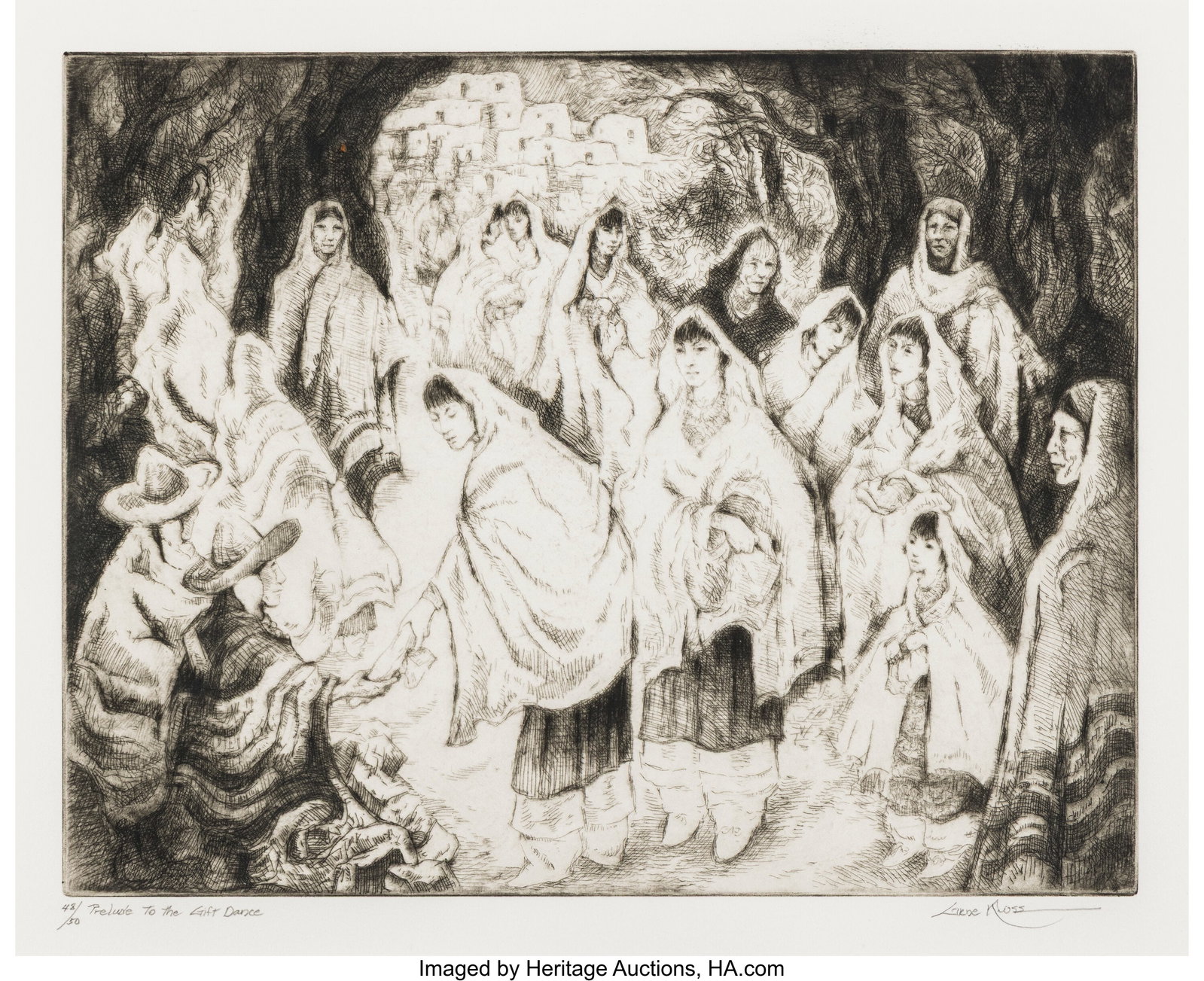 Gene Kloss (American, 1903-1996) Prelude to the : Gene Kloss (American, 1903-1996) Prelude to the Gift Dance, 1984 Etching and drypoint on wove paper 12-1/4 x 15-1/4 inches (31.1 x 38.7 cm) (