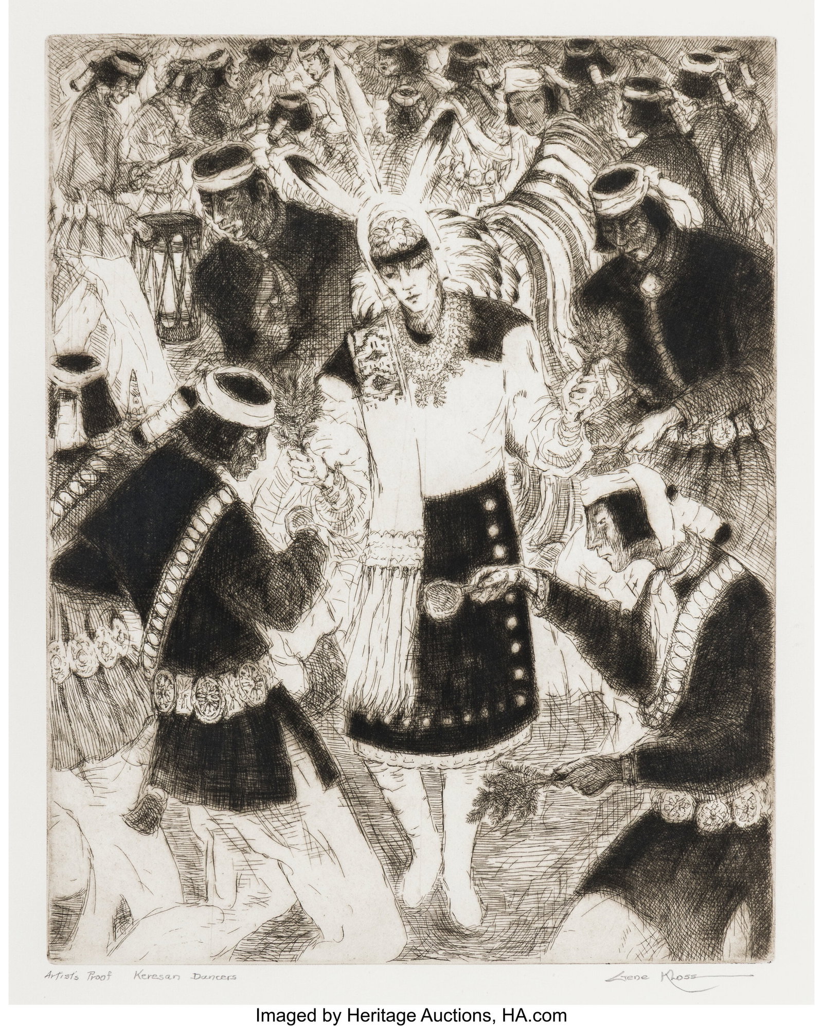 Gene Kloss (American, 1903-1996) Kerasan Dancers: Gene Kloss (American, 1903-1996) Kerasan Dancers, 1962 Etching and drypoint on wove paper 15 x 12 inches (38.1 x 30.5 cm) (sight) Artist's Proof
