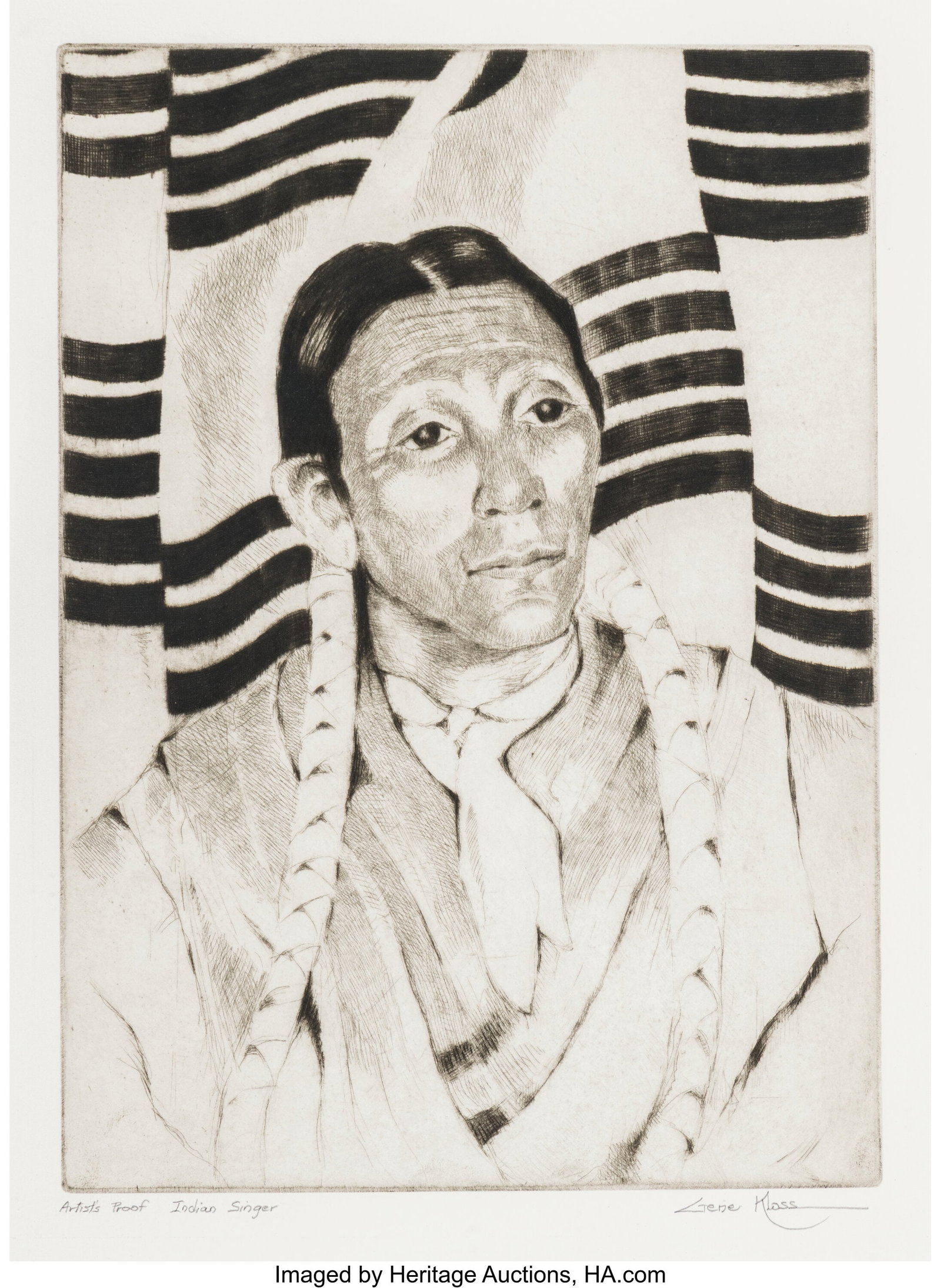 Gene Kloss (American, 1903-1996) Indian Singer, : Gene Kloss (American, 1903-1996) Indian Singer, 1965 Etching and drypoint on wove paper 15-1/4 x 11-1/4 inches (38.7 x 28.6 cm) (sight) 