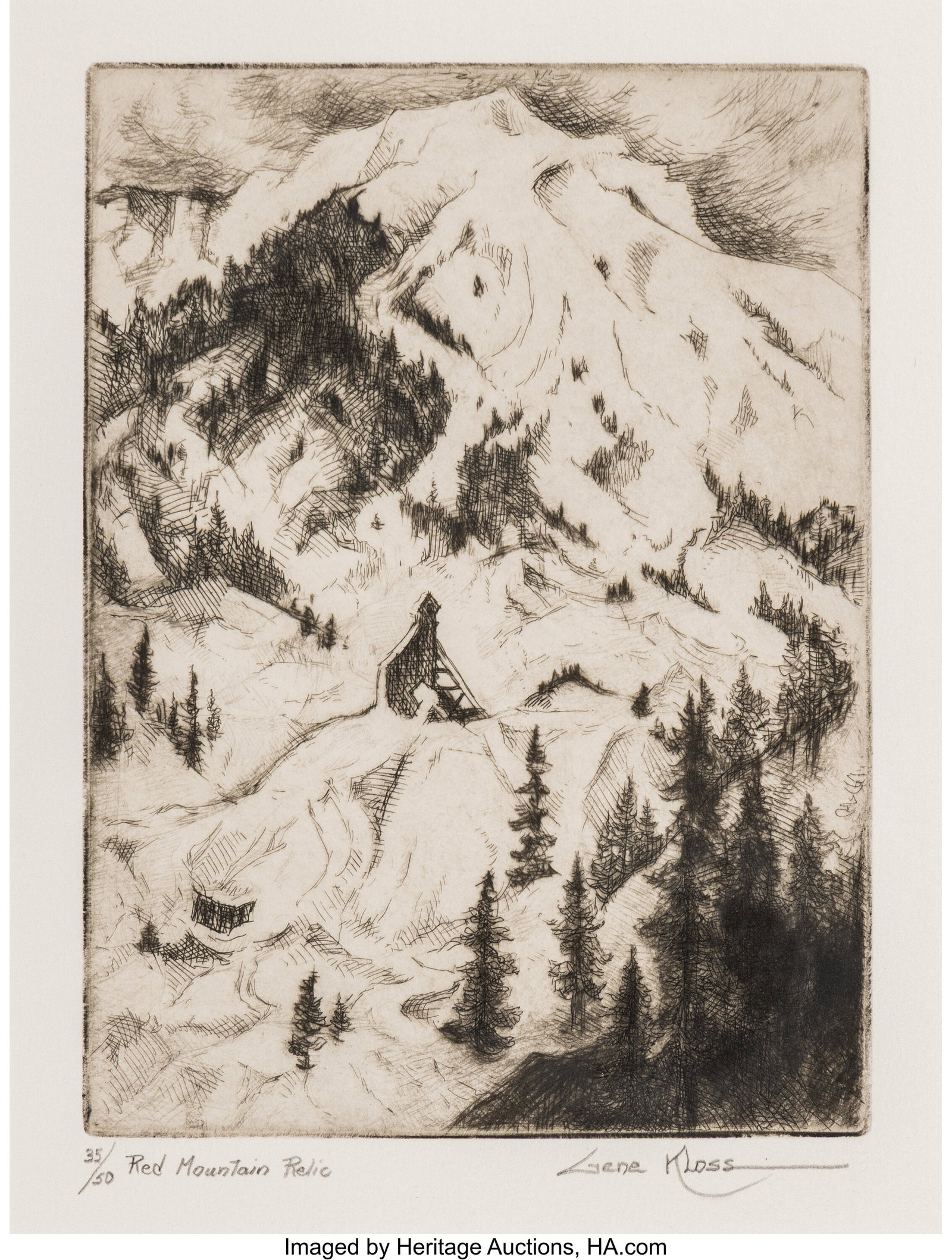 Gene Kloss (American, 1903-1996) Red Mountain Re: Gene Kloss (American, 1903-1996) Red Mountain Relic, 1981 Etching and drypoint on wove paper 9-1/4 x 7 inches (23.5 x 17.8 cm) (sight) Ed&pe