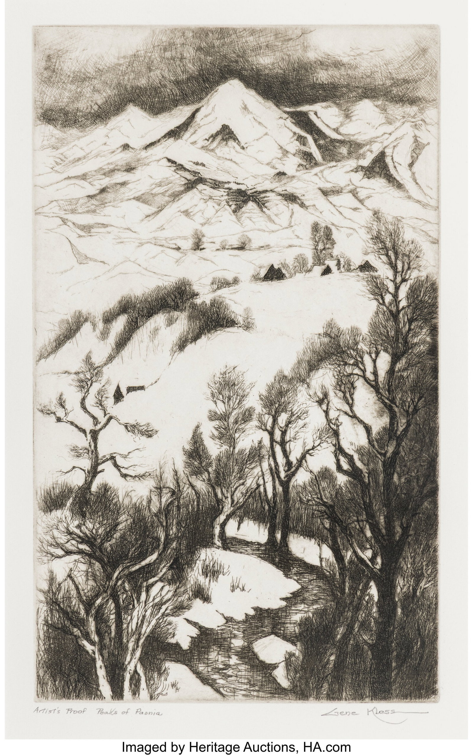 Gene Kloss (American, 1903-1996) Peaks of Paonia: Gene Kloss (American, 1903-1996) Peaks of Paonia, 1968 Etching and drypoint on wove paper 16 x 10 inches (40.6 x 25.4 cm) (sight) Artist's Proof