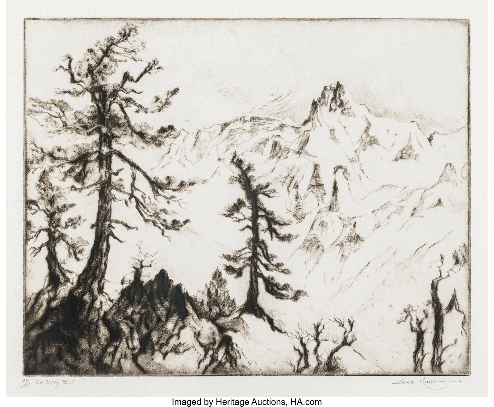 Gene Kloss (American, 1903-1996) On Windy Point,: Gene Kloss (American, 1903-1996) On Windy Point, 1973 Etching and drypoint on wove paper 13-1/4 x 16 inches (33.7 x 40.6 cm) (sight) Ed&peri
