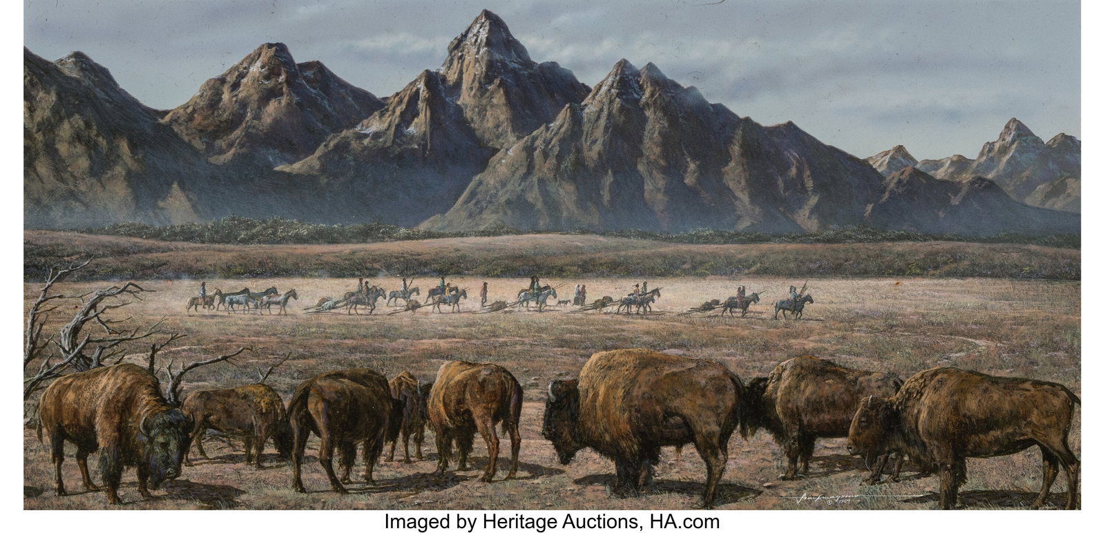 Frank Magsino (American, 1937-2020) The Nomads, : Frank Magsino (American, 1937-2020) The Nomads, Feather Catching, 1984 (two works) Acrylic on board 6 x 15 inches (15.2 x 38.1 cm) (T