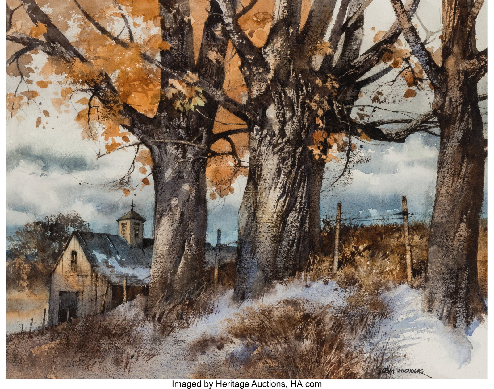 Thomas Nicholas (American, b. 1934) Autumn Ravin: Thomas Nicholas (American, b. 1934) Autumn Ravine Watercolor on paper 13-3/4 x 17-5/8 inches (34.9 x 44.8 cm) Signed lower right: Tom Nicho