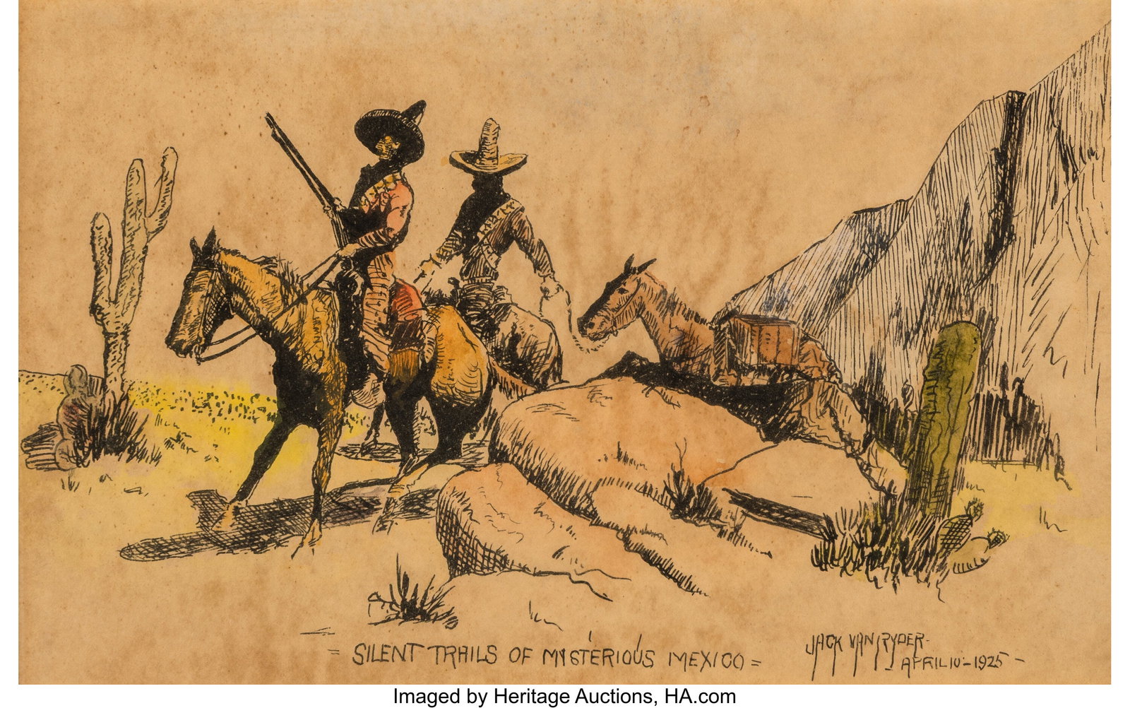 Jack van Ryder (American, 1899-1967) Silent Trai: Jack van Ryder (American, 1899-1967) Silent Trails of Mysterious Mexico, 1925 Watercolor and ink on paper 6-3/4 x 10-1/2 inches (17.1 x 26.7 cm) &