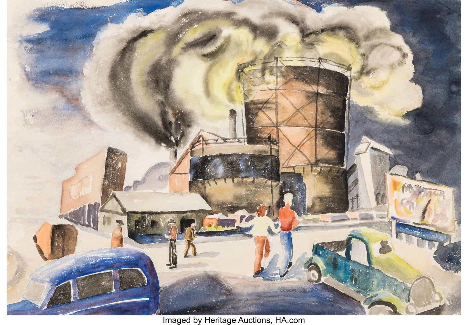 American Artist (20th Century) Oil Tanks, circa : American Artist (20th Century) Oil Tanks, circa 1938 Watercolor on paper 14-1/2 x 21 inches (36.8 x 53.3 cm) Property of a Prominent Texas Collector PROVENA