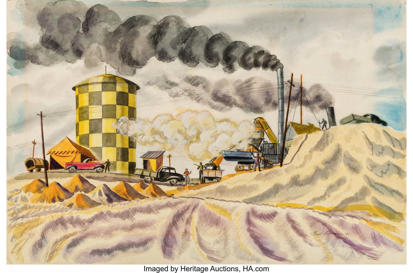 Fred Brauer (American, 1910-1985) Tank Hill, 194: Fred Brauer (American, 1910-1985) Tank Hill, 1941 Watercolor on paper 11-1/4 x 16-3/4 inches (28.6 x 42.5 cm) (sheet) Signed and dated l