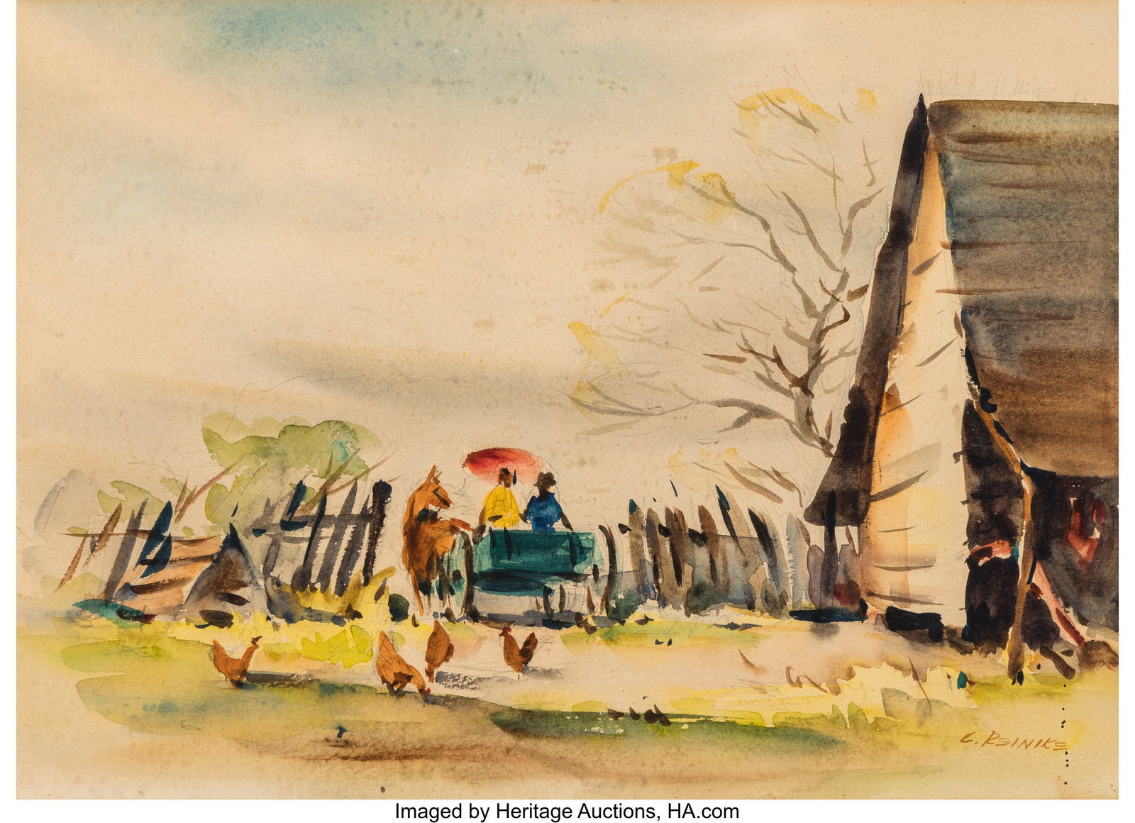 Charles Henry Reinike (American, 1906-1983) Coun: Charles Henry Reinike (American, 1906-1983) Country Peace Watercolor on paper 10-1/2 x 14-1/4 inches (26.7 x 36.2 cm) Signed lower right: C&period