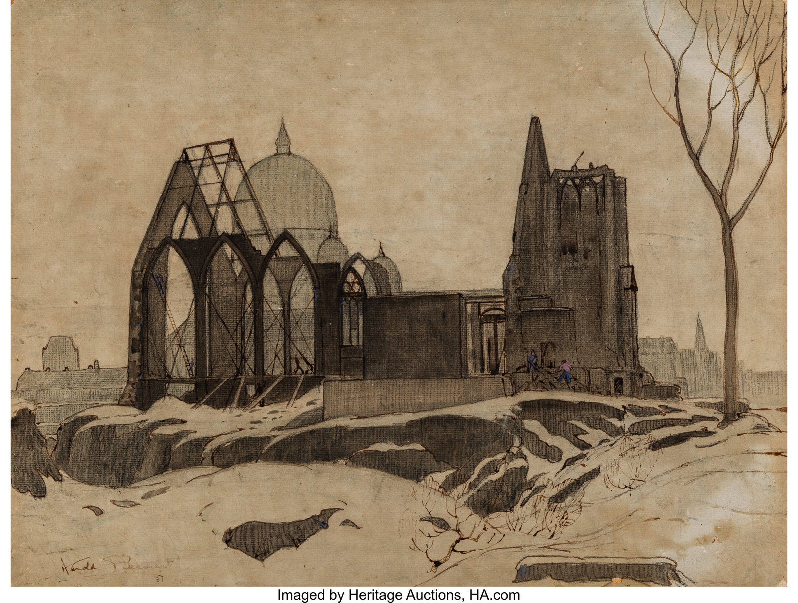 Thomas Harold Beament (Canadian, 1898-1998) Demo: Thomas Harold Beament (Canadian, 1898-1998) Demolition, 1931 Pencil, ink, and watercolor on paper laid on board 17-7/8 x 23 inches (45.4 x 58.4