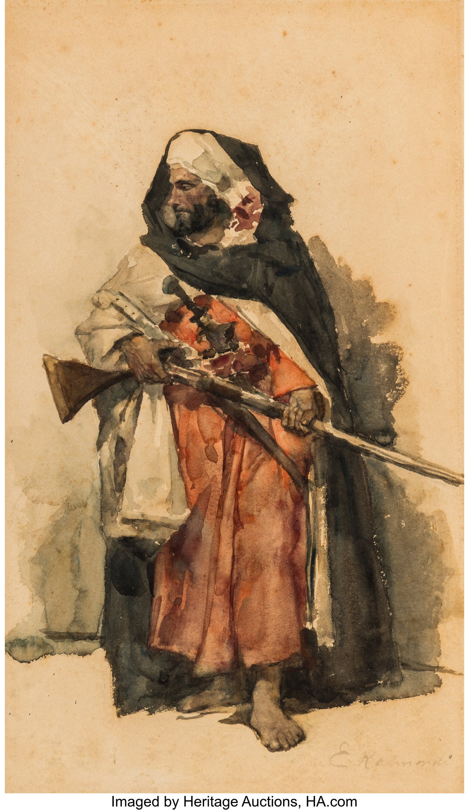 Italian School (19th Century) Soldier Watercolor (1 of 2)