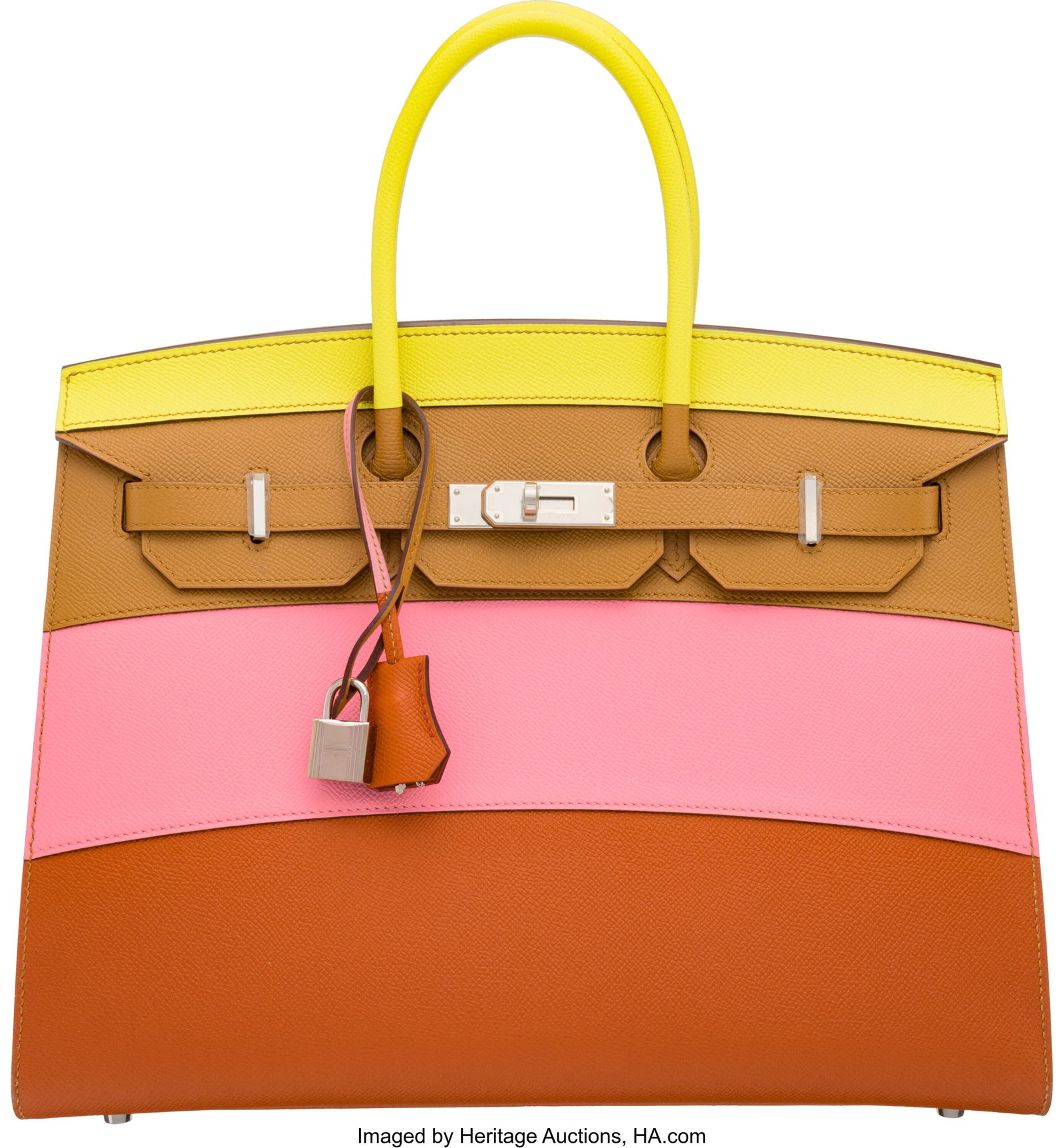 Hermès Limited Edition 35cm Lime, Rose Confetti: Hermès Limited Edition 35cm Lime, Rose Confetti, Sesame, & Terre Battue Epsom Leather Rainbow Sunrise Birkin Sellier Bag with Palladium Hardware Y, 2020 Condition&co