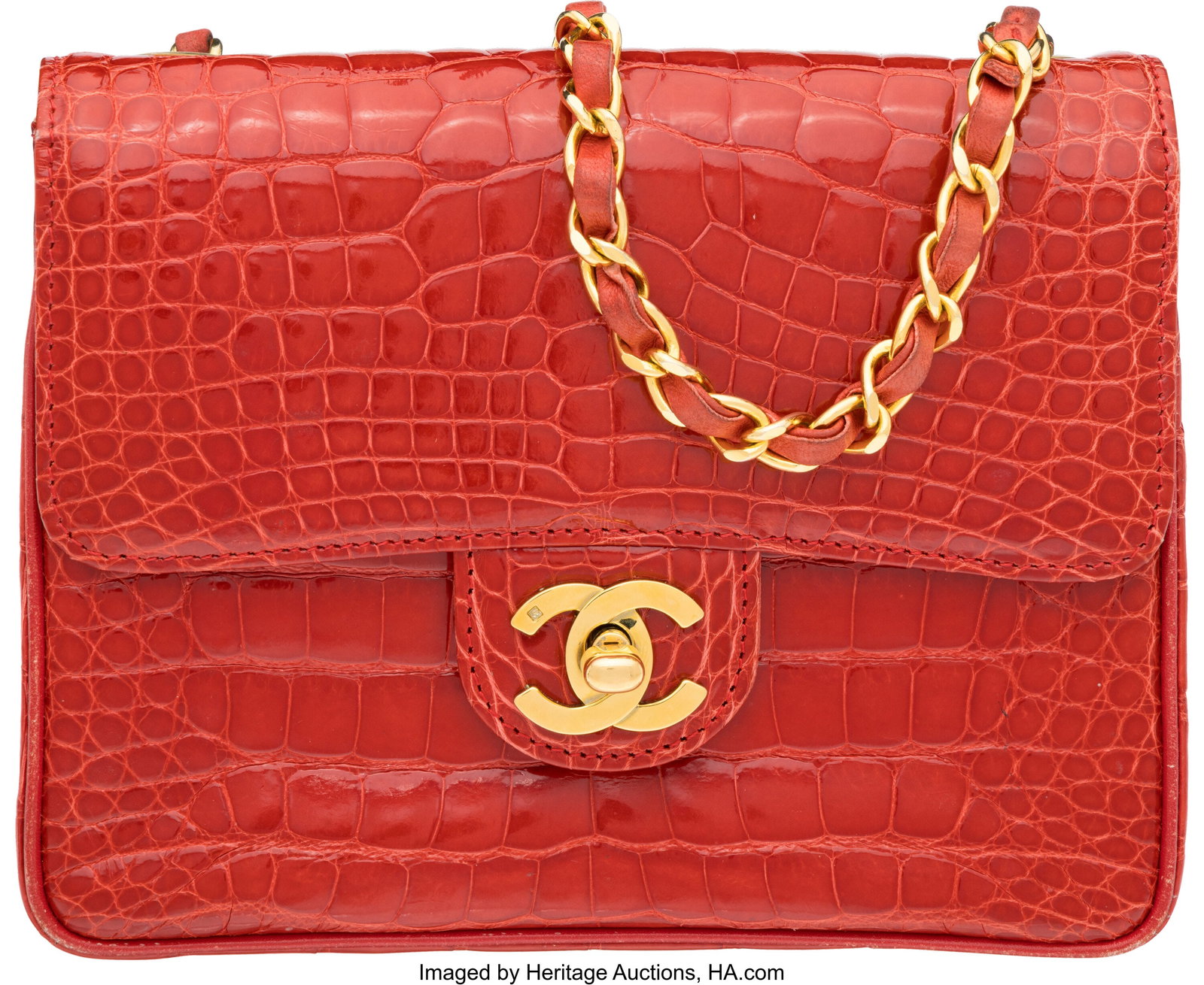 Chanel Vintage Shiny Red Alligator Mini Square F (1 of 4)