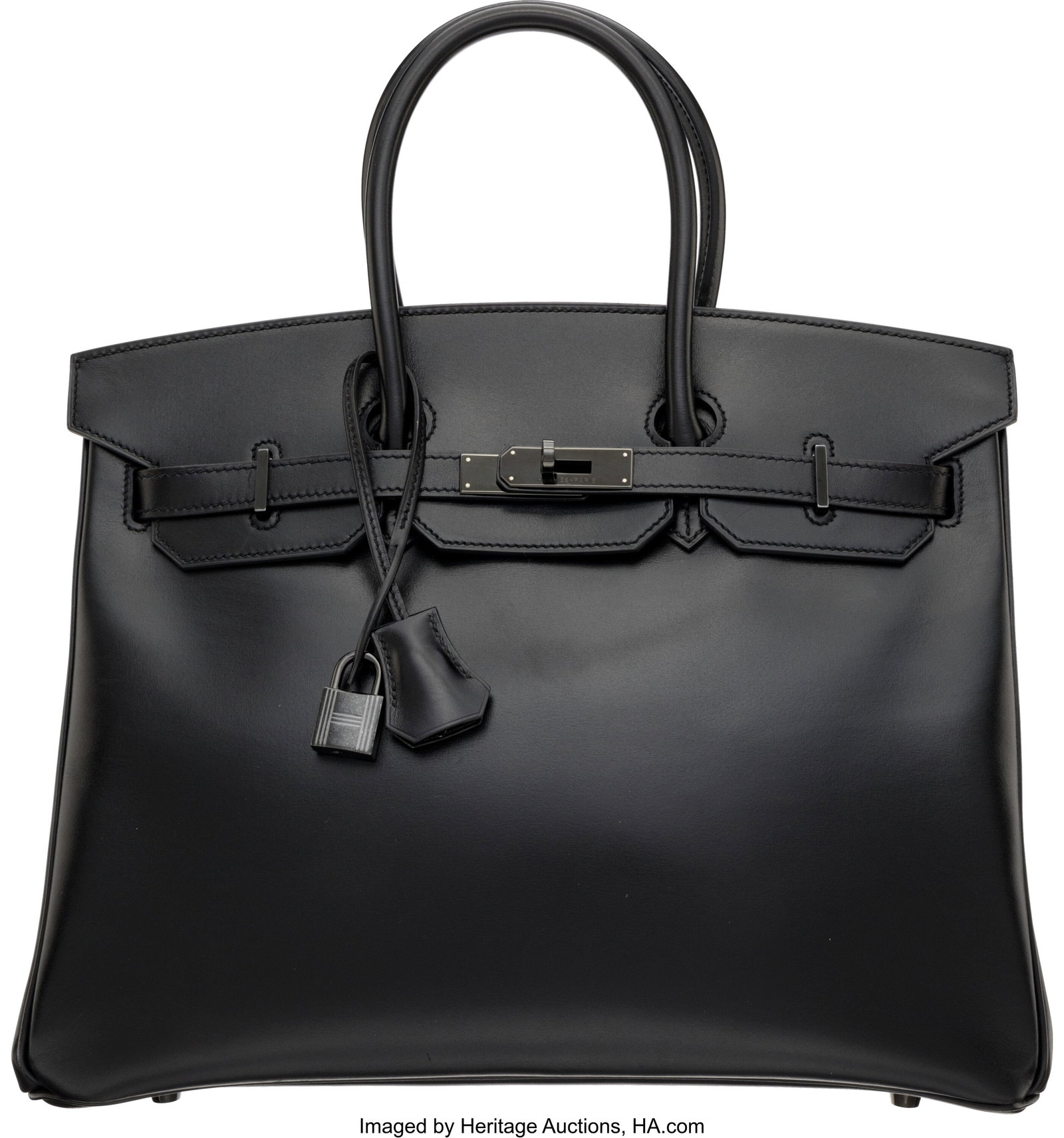 Hermès Limited Edition 35cm So Black Box Calf L: Hermès Limited Edition 35cm So Black Box Calf Leather Birkin Bag with PVD Hardware O Square, 2011 Condition: 1 14" Width x 10" Height x 7" Depth This bag is done in Black Box Calf L