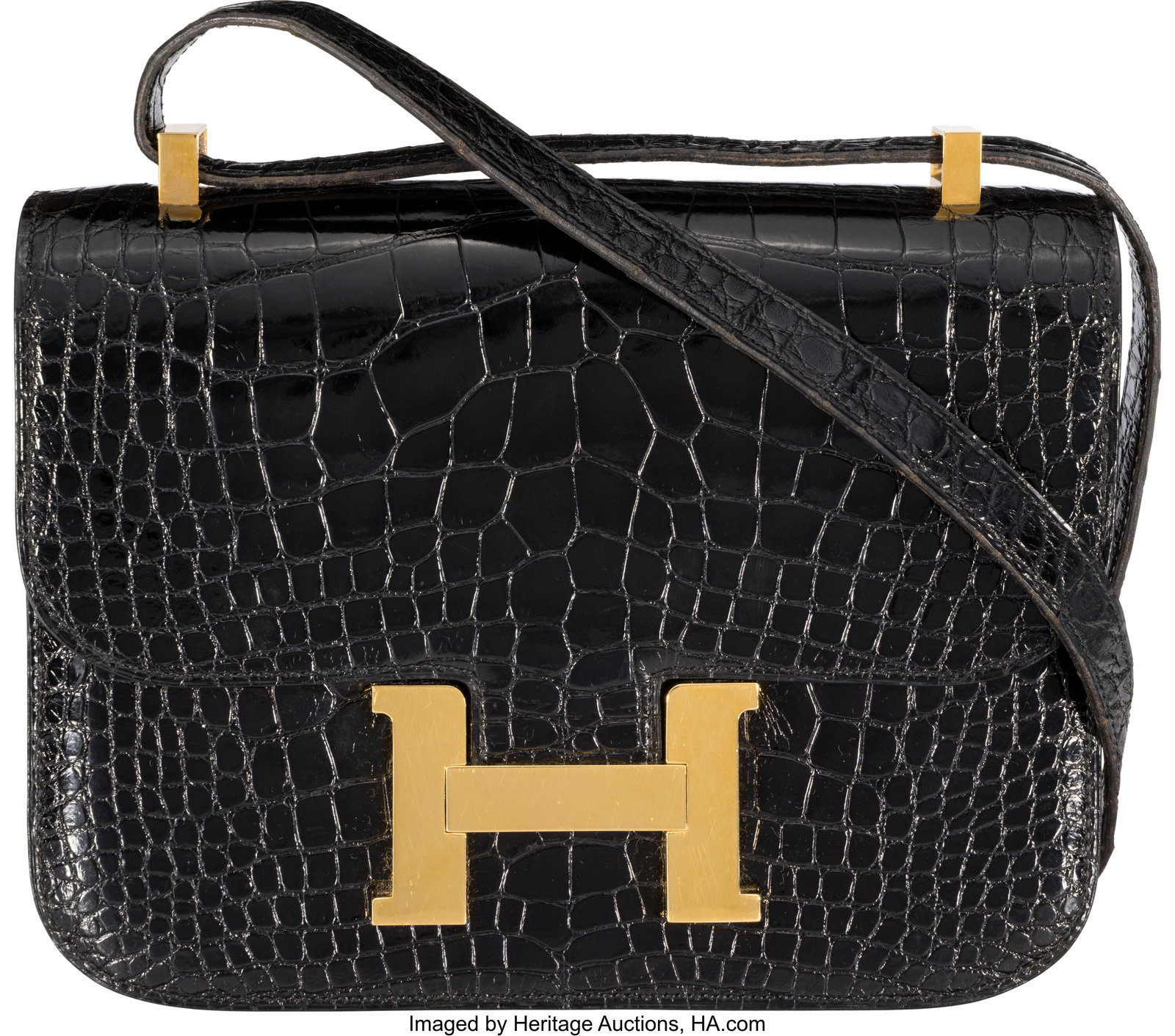 Hermès Vintage 24cm Shiny Black Alligator Const (1 of 4)