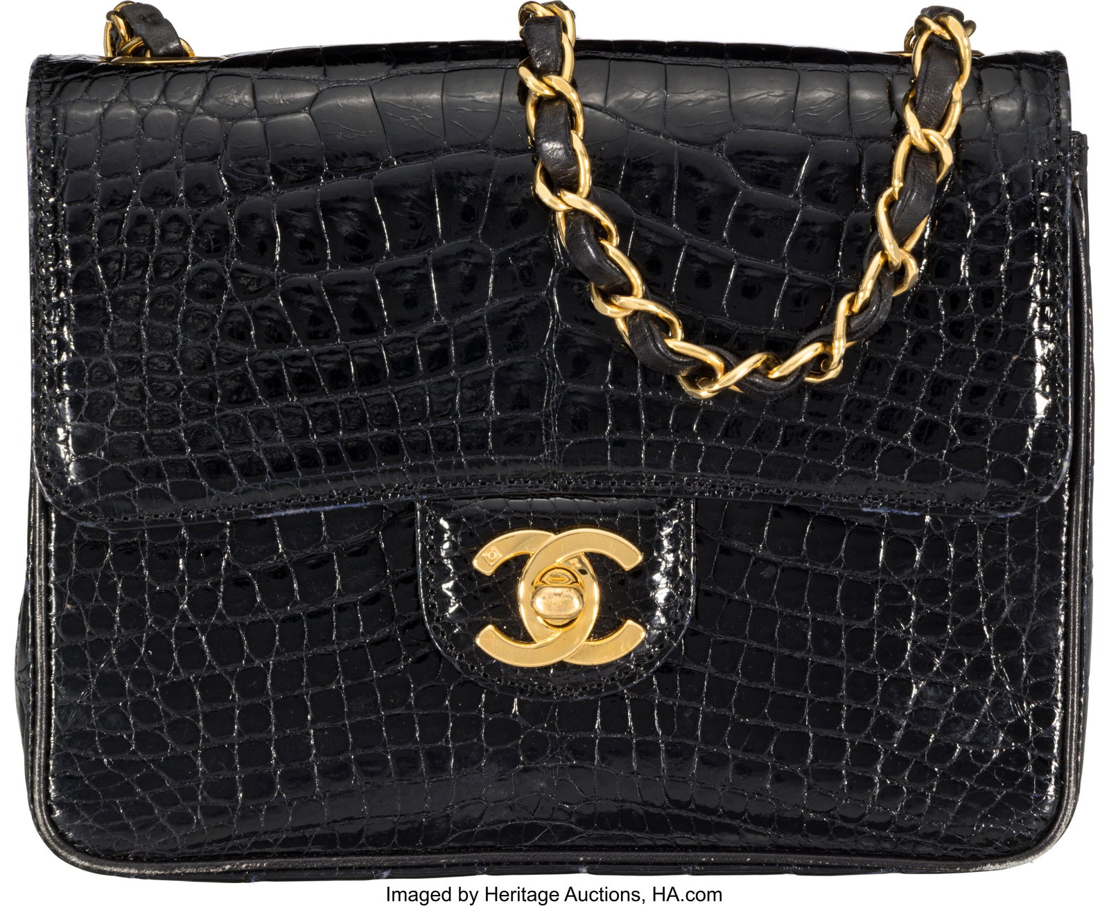 Chanel Vintage Shiny Black Crocodile Mini Square (1 of 4)