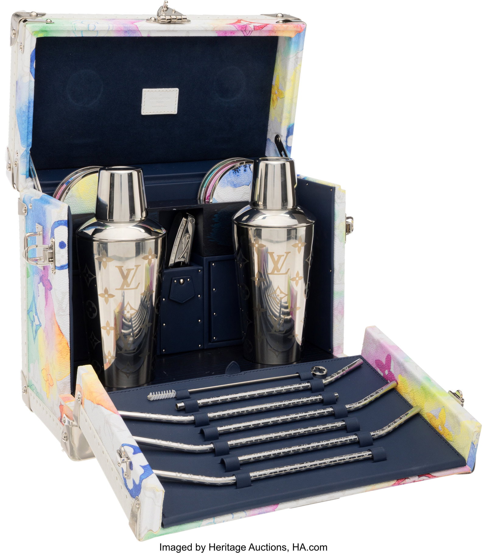 Louis Vuitton Watercolor Monogram Coated Canvas : Louis Vuitton Watercolor Monogram Coated Canvas Cocktail Trunk Condition: 1 11.5" Width x 10" Height x 6.5" Depth This trunk is done in Watercolor Monogram Coated Canvas, fea