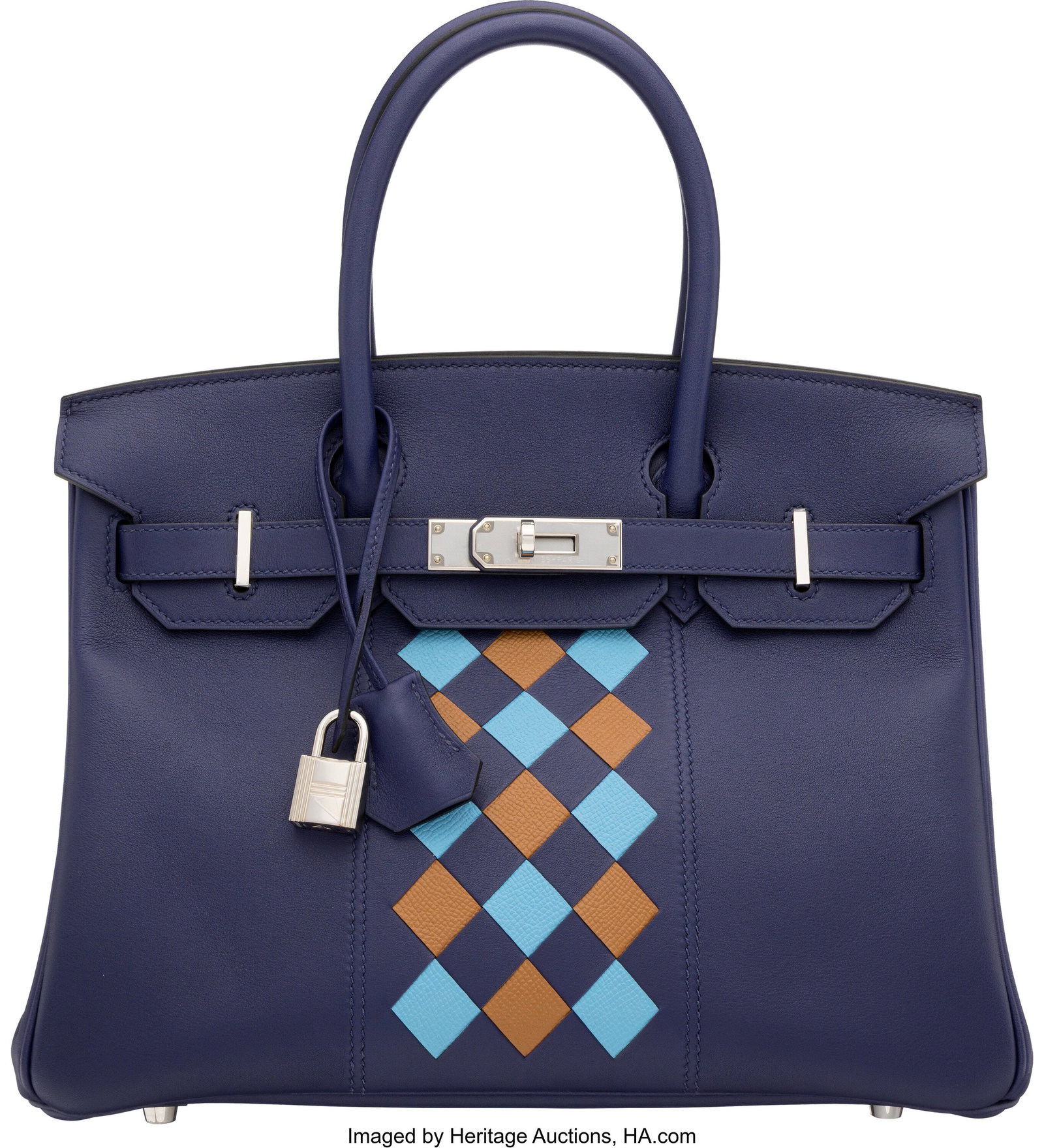 Hermès Limited Edition 30cm Bleu Encre Swift an: Hermès Limited Edition 30cm Bleu Encre Swift and Gold & Bleu du Nord Epsom Leathers Tressage Birkin Bag with Palladium Hardware D, 2019 Condition: 2 12" Width x 8.5" Heig