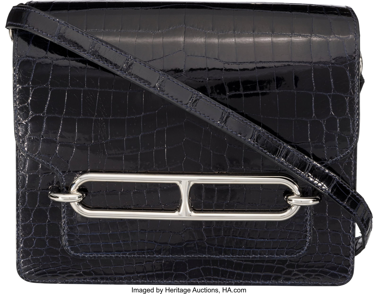 Hermès 23cm Shiny Bleu Marine Niloticus Crocodi (1 of 4)