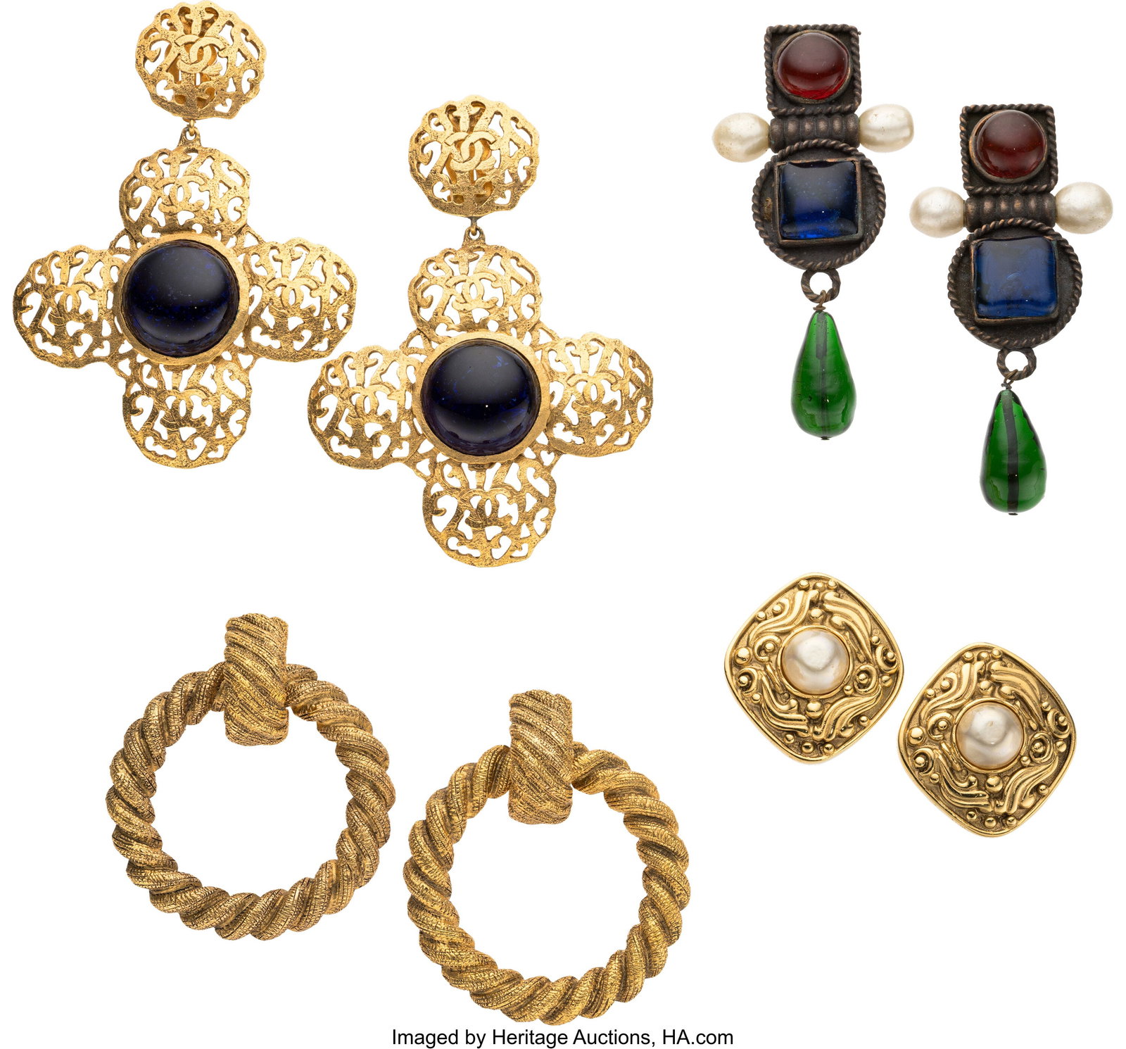 Chanel Set of Four: Vintage Gripoix & Faux Pearl: Chanel Set of Four: Vintage Gripoix & Faux Pearl Earrings See Extended Condition Report for Details. This set includes: Chanel Vintage Brass Multicolor Gripoix & Faux Pearl 