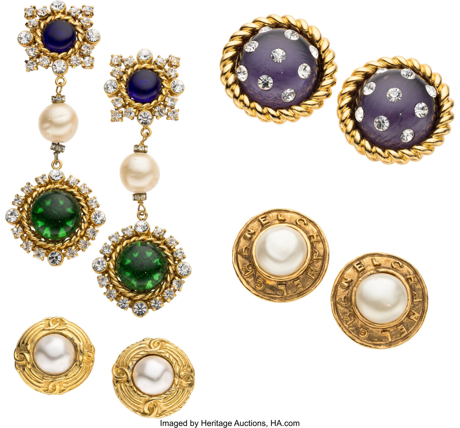 Chanel Set of Four: Vintage Gripoix & Pearl Earr (1 of 1)