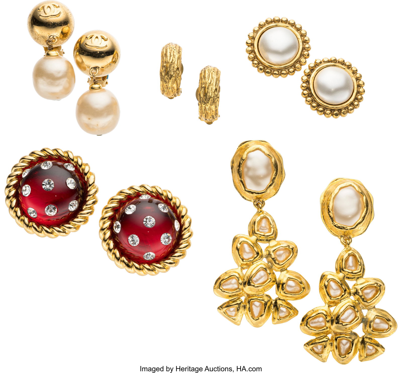 Chanel Set of Five: Vintage Gripoix & Pearl Earr (1 of 1)