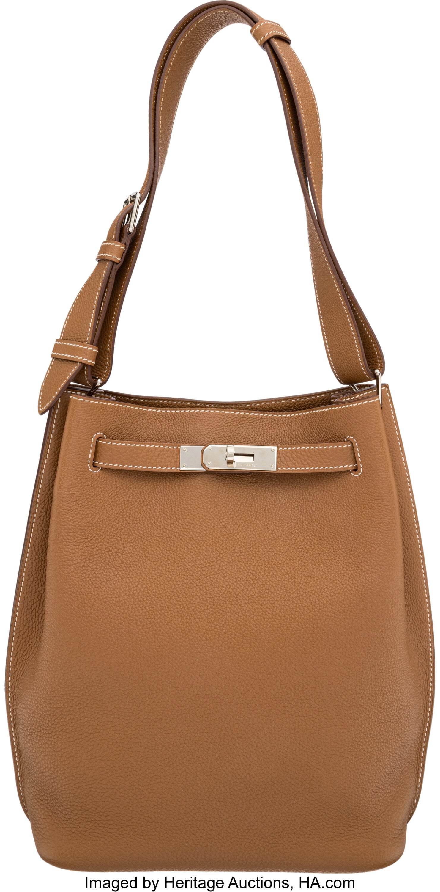 Hermès 22cm Gold Togo Leather So Kelly Bag with: Hermès 22cm Gold Togo Leather So Kelly Bag with Palladium Hardware T, 2015 Condition: 2 9" Width x 12" Height x 4.5" Height This bag is done in Gold Togo Leather with Palladi