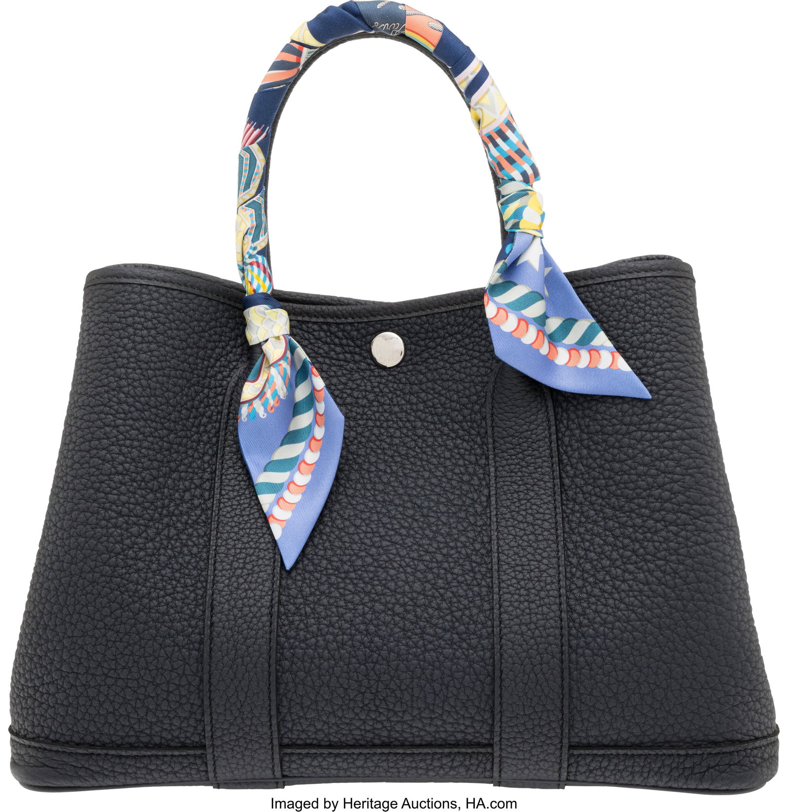Hermès 30cm Caban Negonda Leather Garden Party : Hermès 30cm Caban Negonda Leather Garden Party Bag with Twilly B, 2023 Condition: 2 12" Width x 8" Height x 5" Depth This bag is done in Caban Negonda Leather with Palladium Hardwar