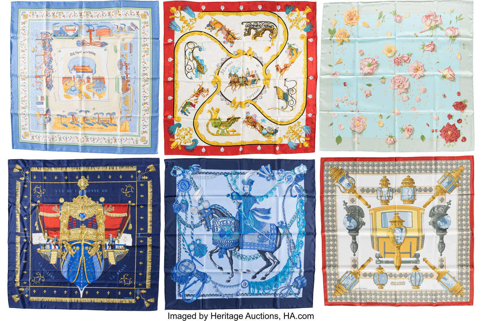 Hermès Set of Six: Silk Square Scarves See Exte (1 of 1)