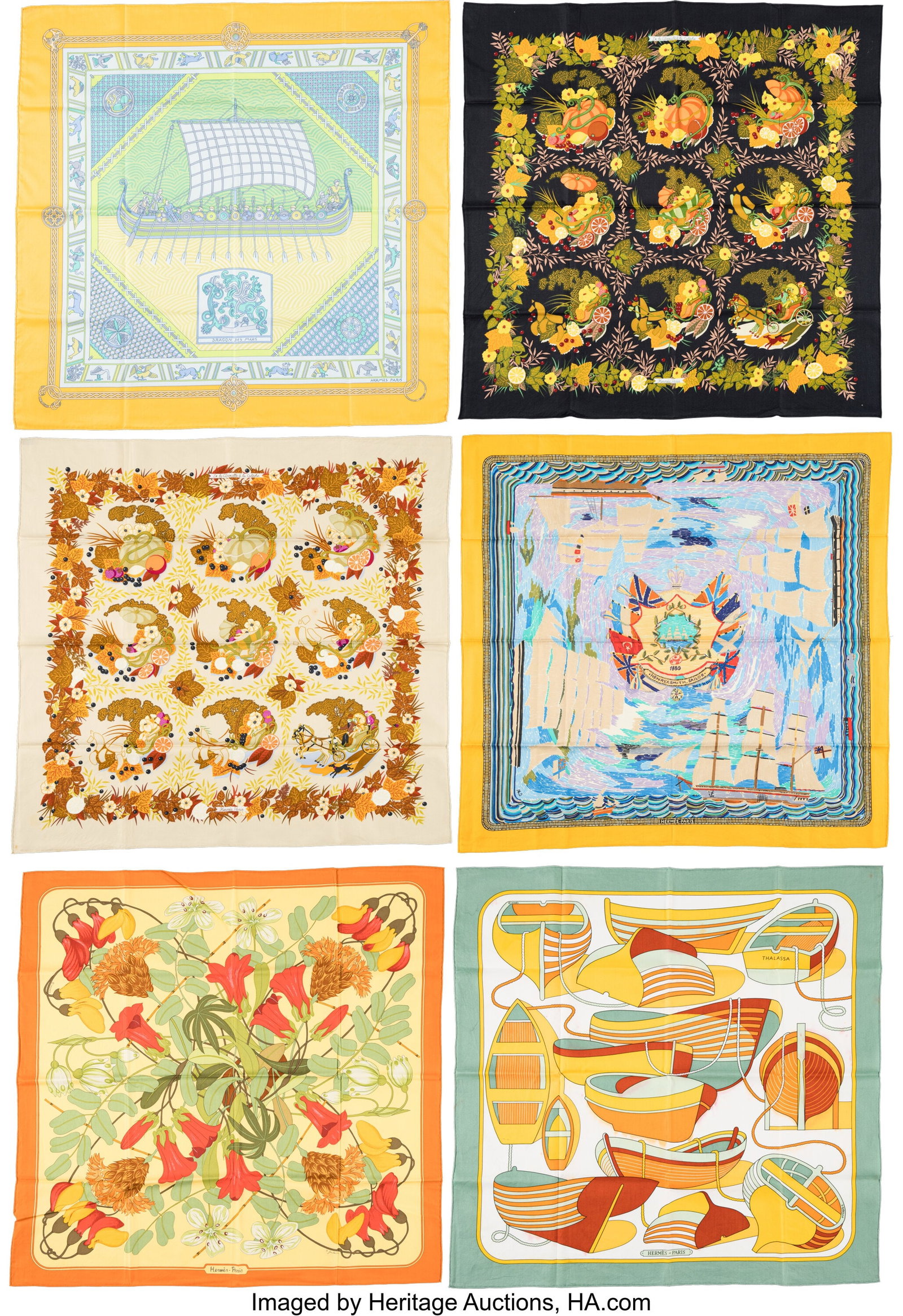 Hermès Set of Six: Cotton Square Scarves See Ex (1 of 1)